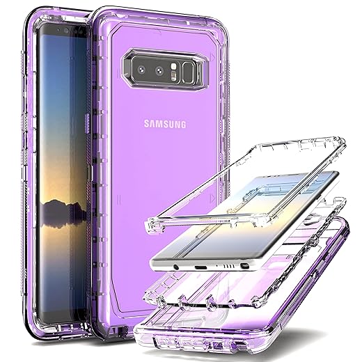 YmhxcY Galaxy Note 8 Case, Drop 3 Layer Durable Cover (No Screen Protector) Solid Rubber Case / 16ft Test Clear Case for Samsung Galaxy Note 8-Transparent Purple