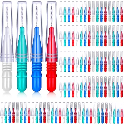 BBTO 100 piezas de aparatos dentales para limpiador, cepillo interdental, palillo de dientes, cabezal de hilo dental, limpieza oral de palillos