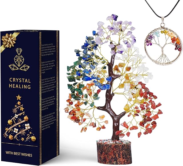 ABHISUBYA Crystals - Chakra Tree - Crystal Tree - Healing Crystals - Seven Chakra Tree - Crystals and Gemstones - Home Decor - Feng Shui Bonsai Tree - Meditation Accessories - Spiritual Gifts