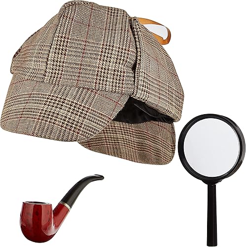 The Great Detective - Kit de accesorios de disfraz de Halloween, personaje clásico de novela de libros, incluye sombrero icónico de deerstalker, disponible en Yaxa Colombia