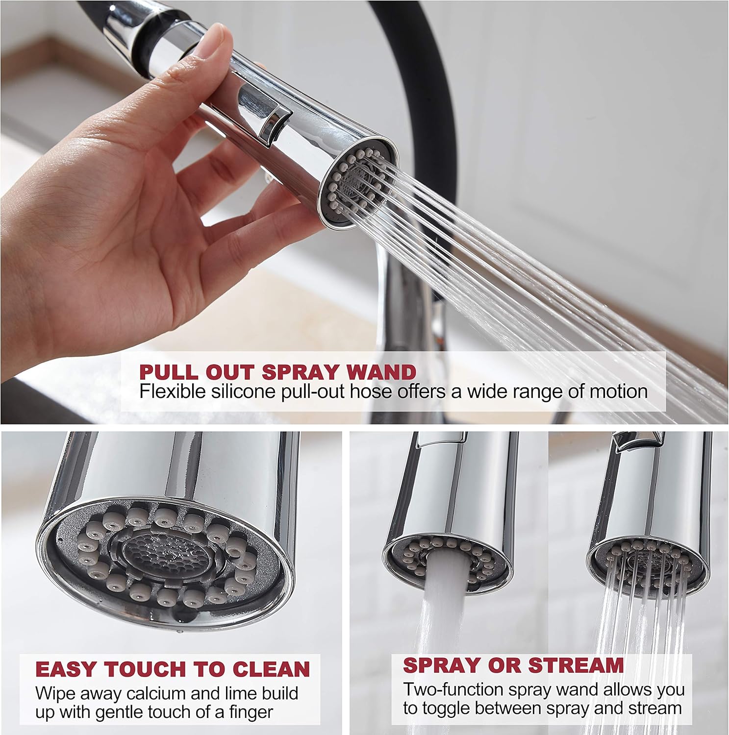 80% оƒƒ Dіѕсоunt RODDEX Pullout Kitchen Faucet Solid Brass Single Handle One Hole Kitchen Sink Faucet with 360 Swivel Modern Black Rubber Neck Pull Down Sprayer, 3 Hole Deck Plate, Polished Chrome Exсluѕіvе RODDEX Pullout Kitchen Faucet Solid Brass Single Handle One Hole Kitchen Sink Faucet with 360 Swivel Modern Black Rubber Neck Pull Down Sprayer, 3 Hole Deck Plate, Polished Chrome