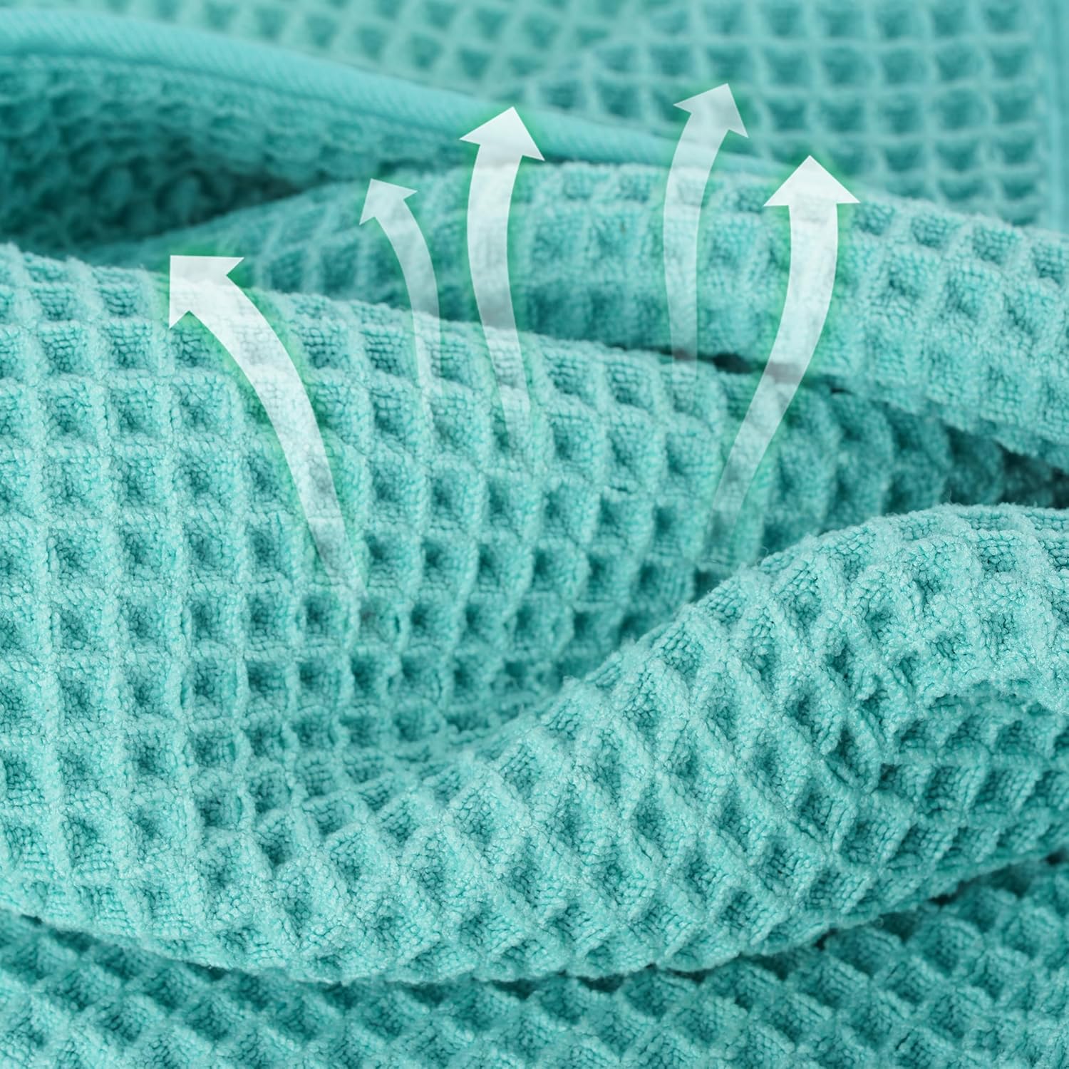 Microfiber Waffle Face Towels, 4 Pieces, Soft, Absorbent, Fast Drying, Lint Free 430 GSM (Turquoise) - Image 2