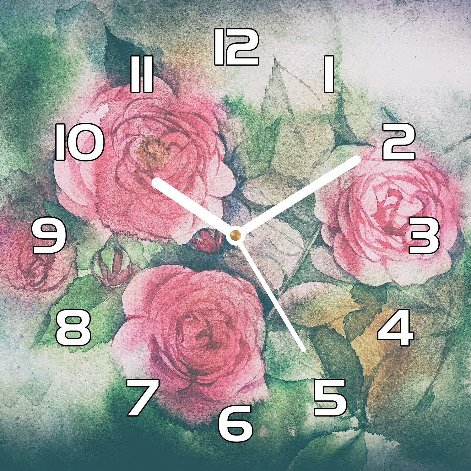 Horloge murale en verre de sécurité 30x30 cm bouquet de fleurs