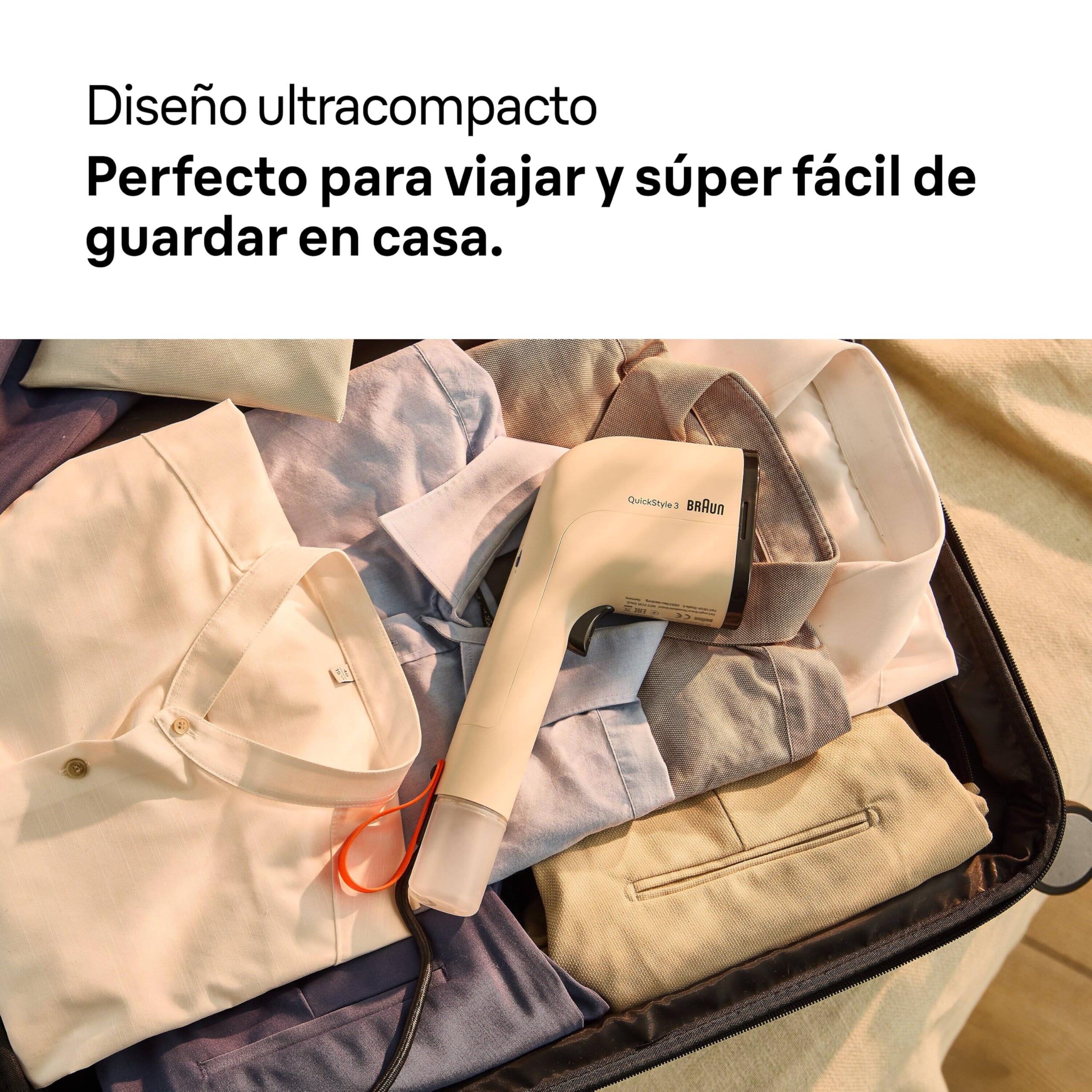 Braun QuickStyle 3 - Plancha de Vapor Vertical Compacta y Ligera con Calentamiento Rápido, Vapor 20g/min, Depósito Extraíble 70ml, Funda Resistente al Calor, Beige (GS3012BG)