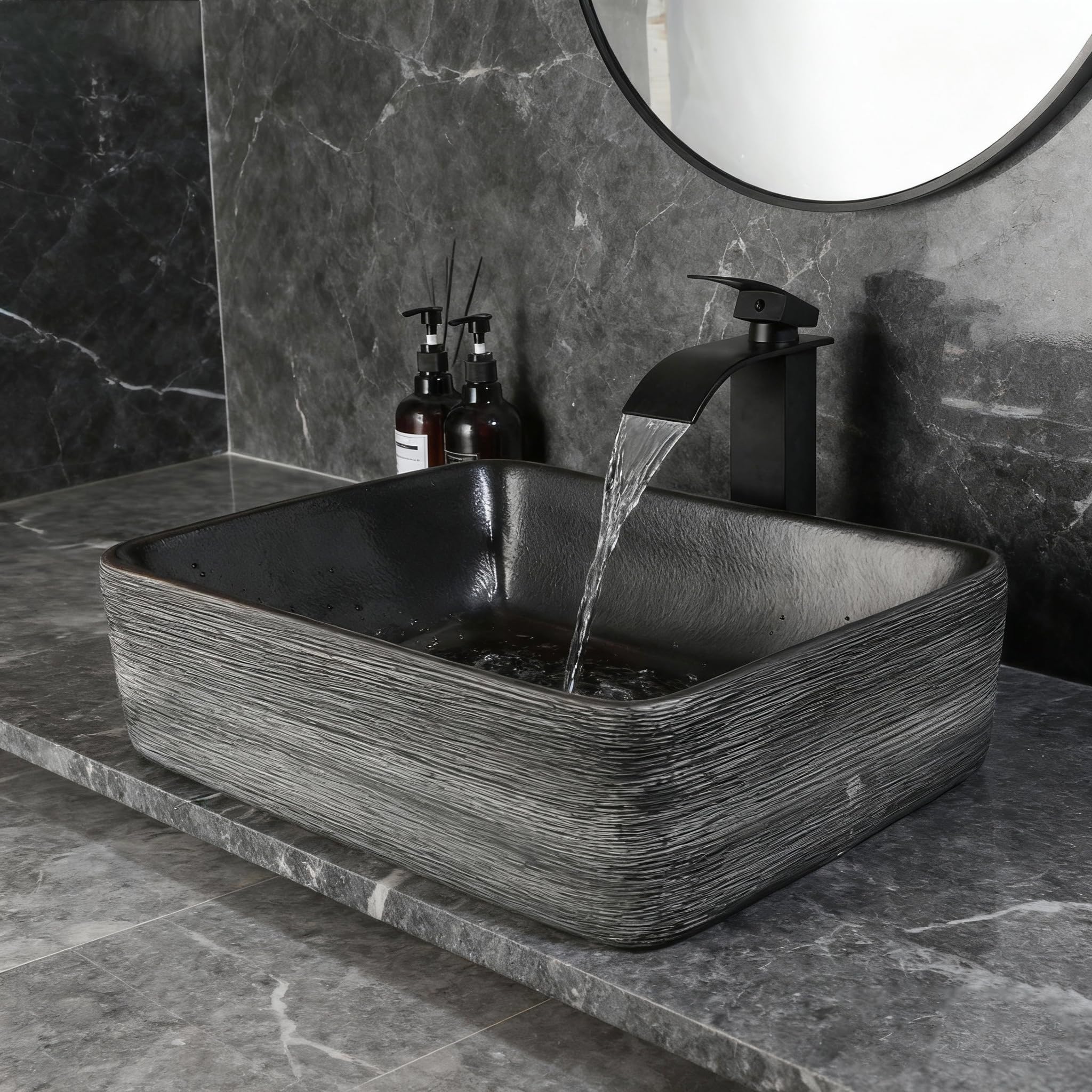 Photo 1 of Zoyueyu 18"x14" Ceramic Bathroom Vessel Sink, Black Rectangle