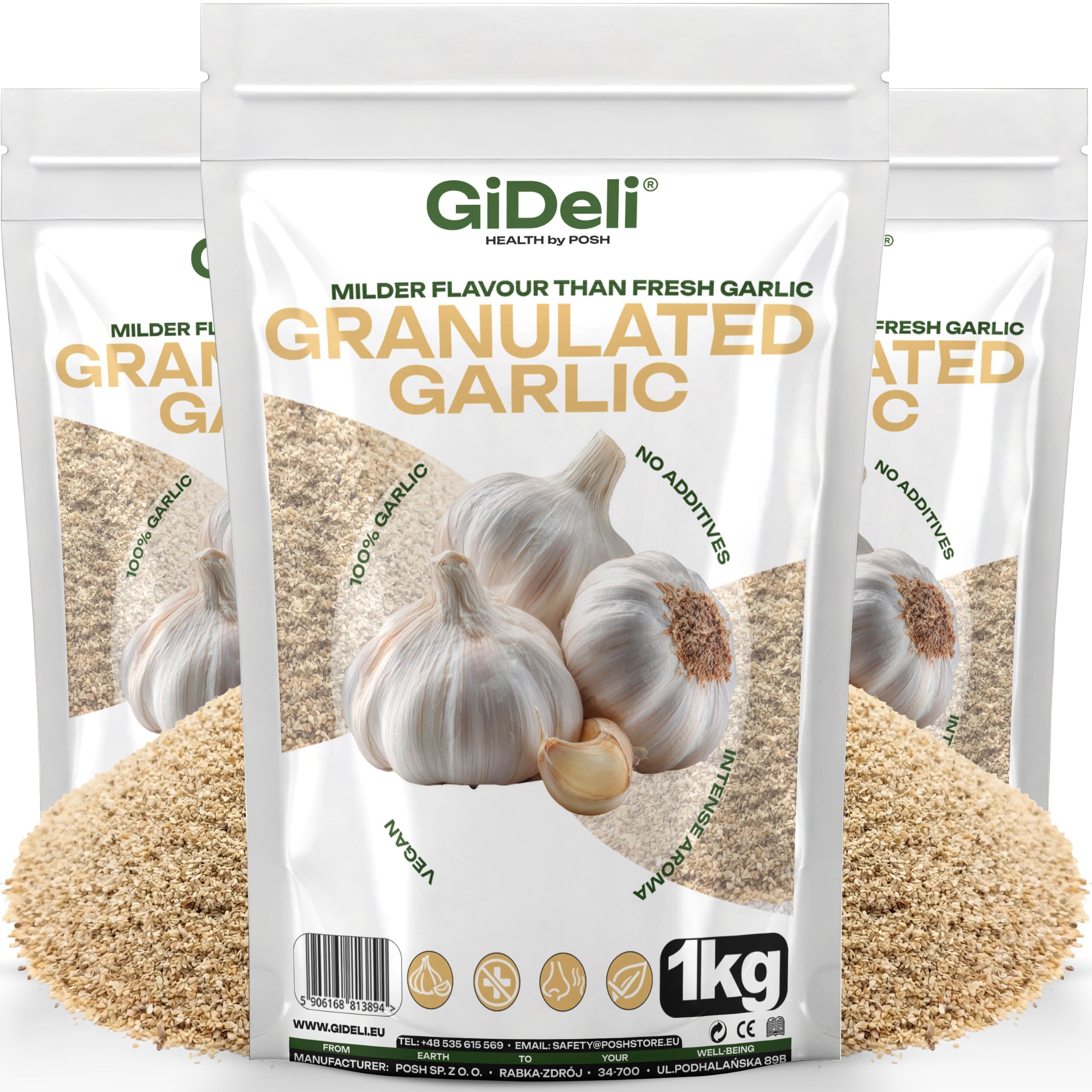GiDeli Ail Semoule 3 x 1 kg - Granulés Séchés - Sachets Refermables