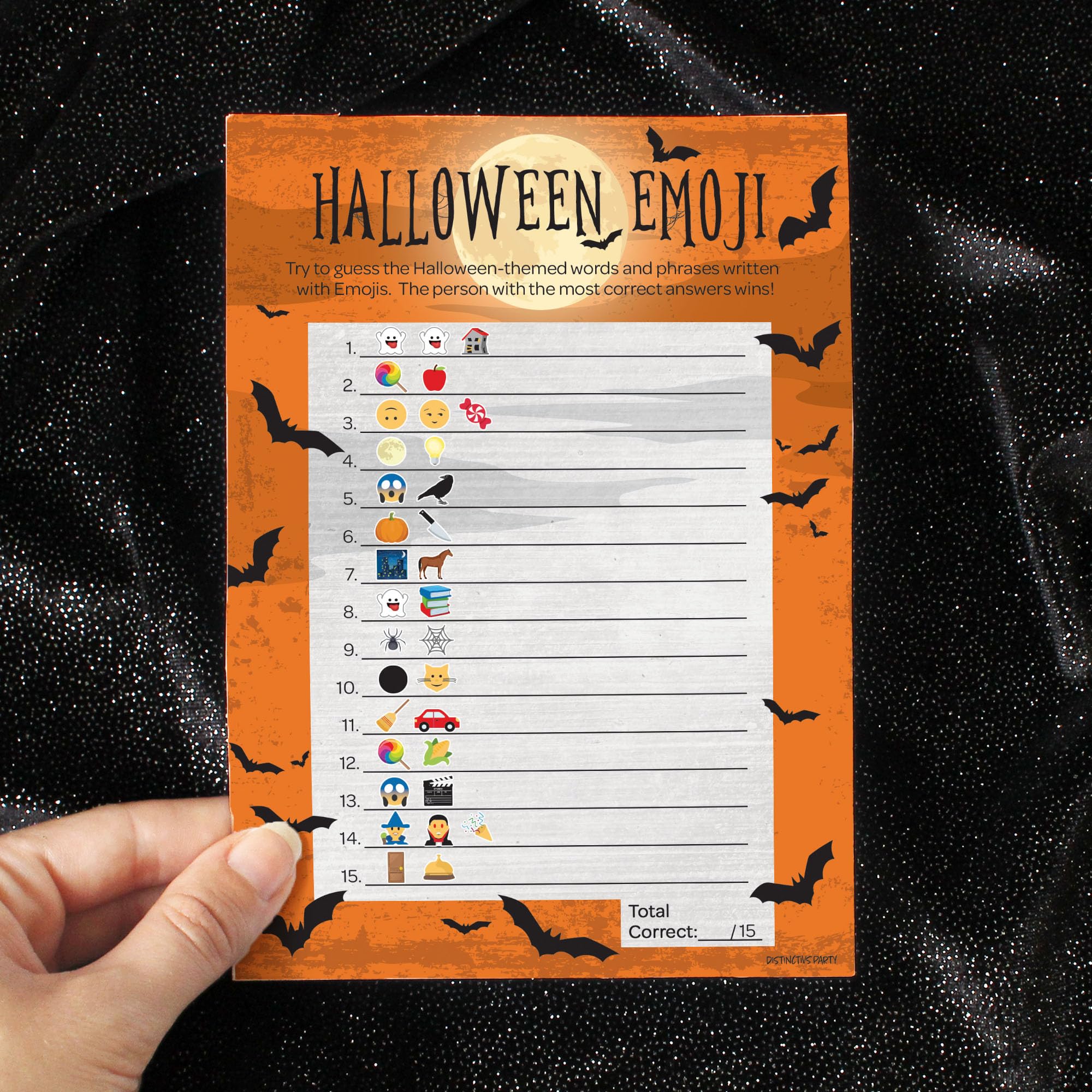 DISTINCTIVS Halloween Party Emoji Guessing Game - 25 Game Cards for Kids, Adults, Classrooms, and Fall Events
