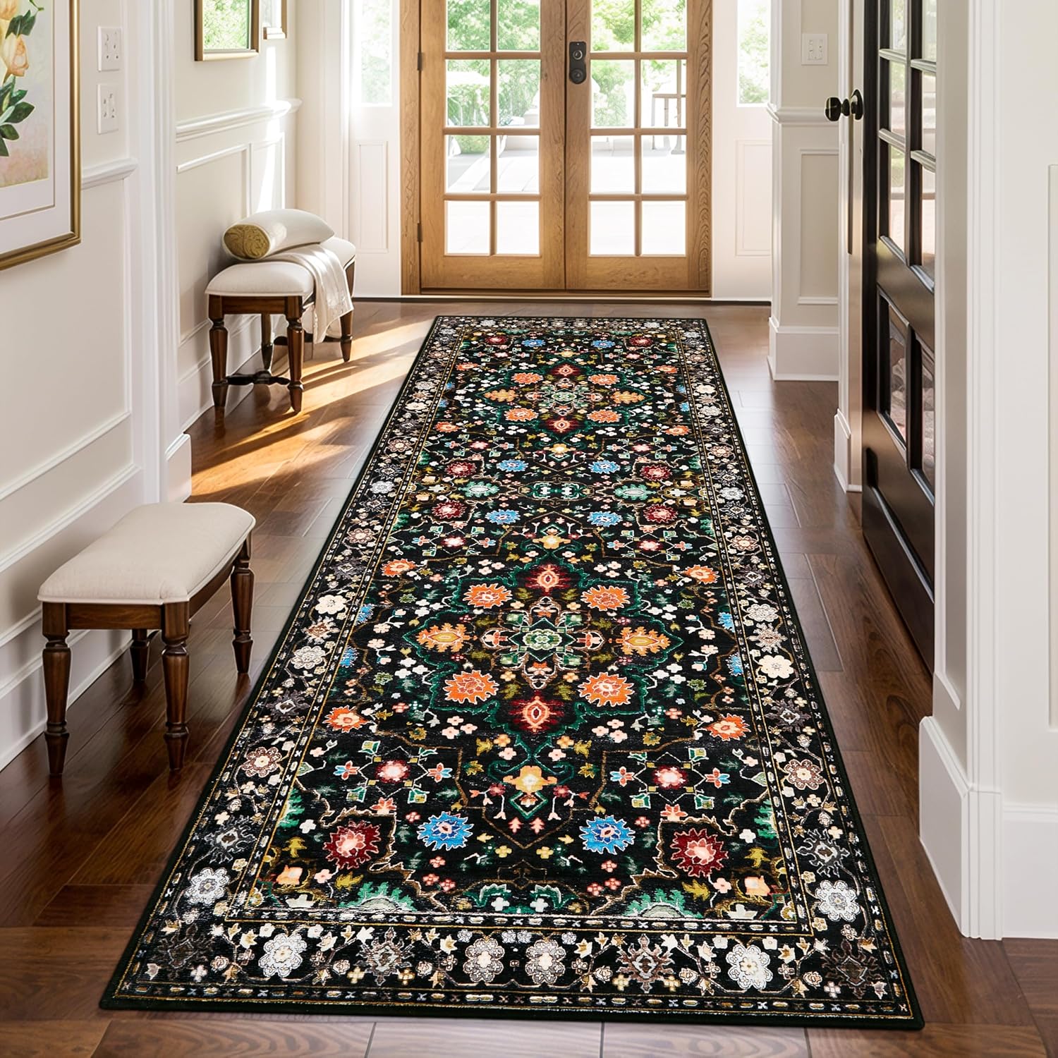 2x6 Rug Runners for Hallways Kitchen Runner Rug Non Slip Washable Long Hallway Rugs with Rubber Backing Soft Vintage Carpet Runner for Hallways, Kitchen, Bedroom, Bathroom, Entryway, Black