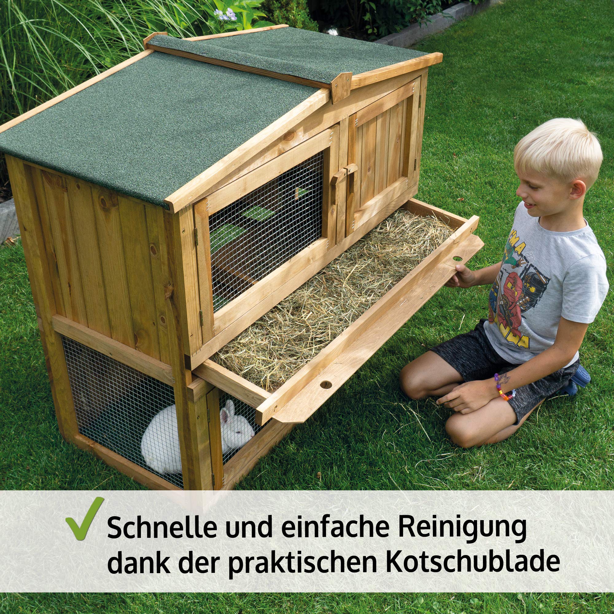Zooprinz Hasenstall Kaninchenstall Obelix - aus edlem massiven Vollholz ideal für draußen - Kleintierstall mit natürlichen Farbe gestrichen - Einfach und schnell zu reinigen - Kaninchenstall