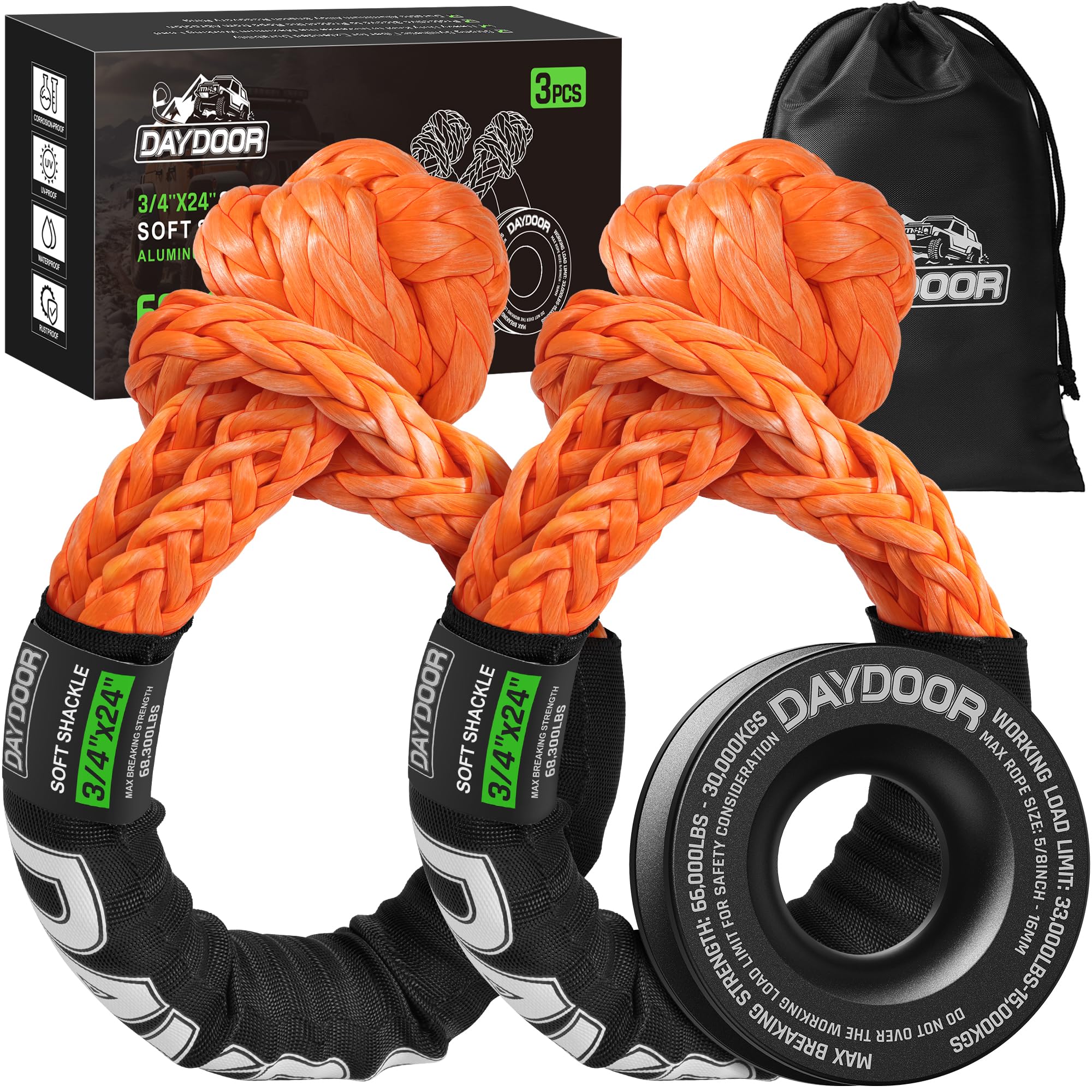 DAYDOOR Soft Shackle for Recovery, 3/4in x 24in, 68,300 LBS, Orange