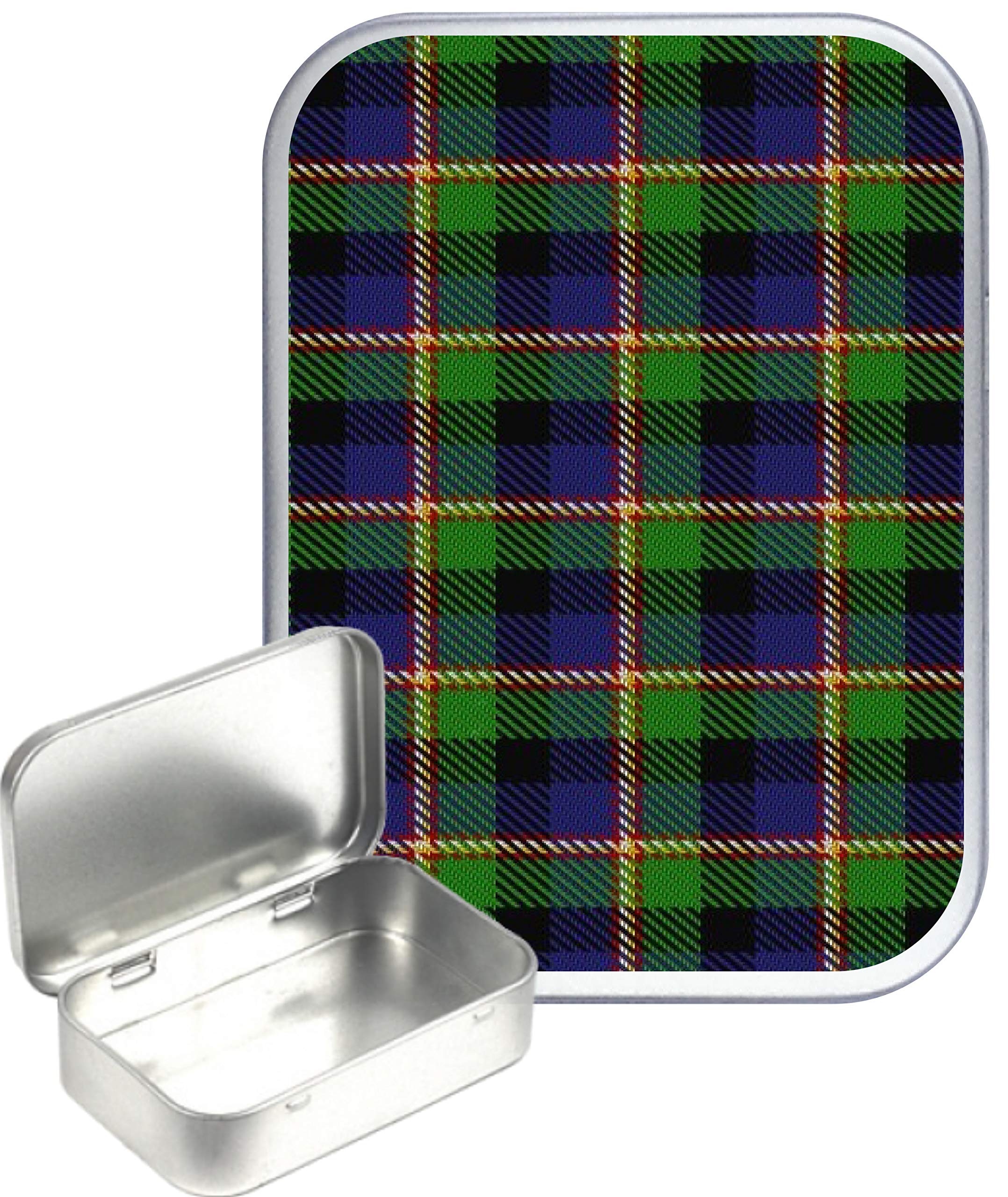 Teez Green Tartan 30Ml Small Silver Hinged Tin, Hinged Pill Tin,Gift Box,1Oz Tobacco Tin