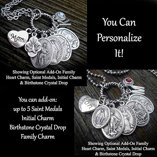 Miniatura 8 de Collar de oración de Arcángel Rafael, llavero o clip, joyería católica de San Patrón, personalizable con opción inicial o piedra natal de cristal