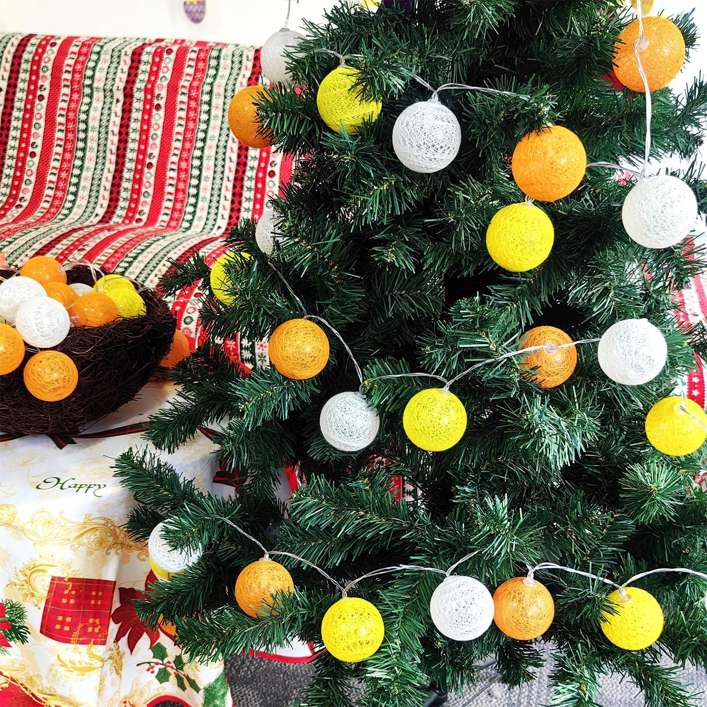 Gardeningwill 3M/10Ft 30 Yellow Orange White Ball LED Battery Operated String Fairy Light image 5