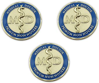 Medical Doctor Psalm 91 Challenge Coins, Bulk Pack of 3, Gift for Doctors, Men & Women, The Lord is My Refuge & My Fortress, Primum Non Nocere - First Do No Harm. Pocket Token of Peace and Protection