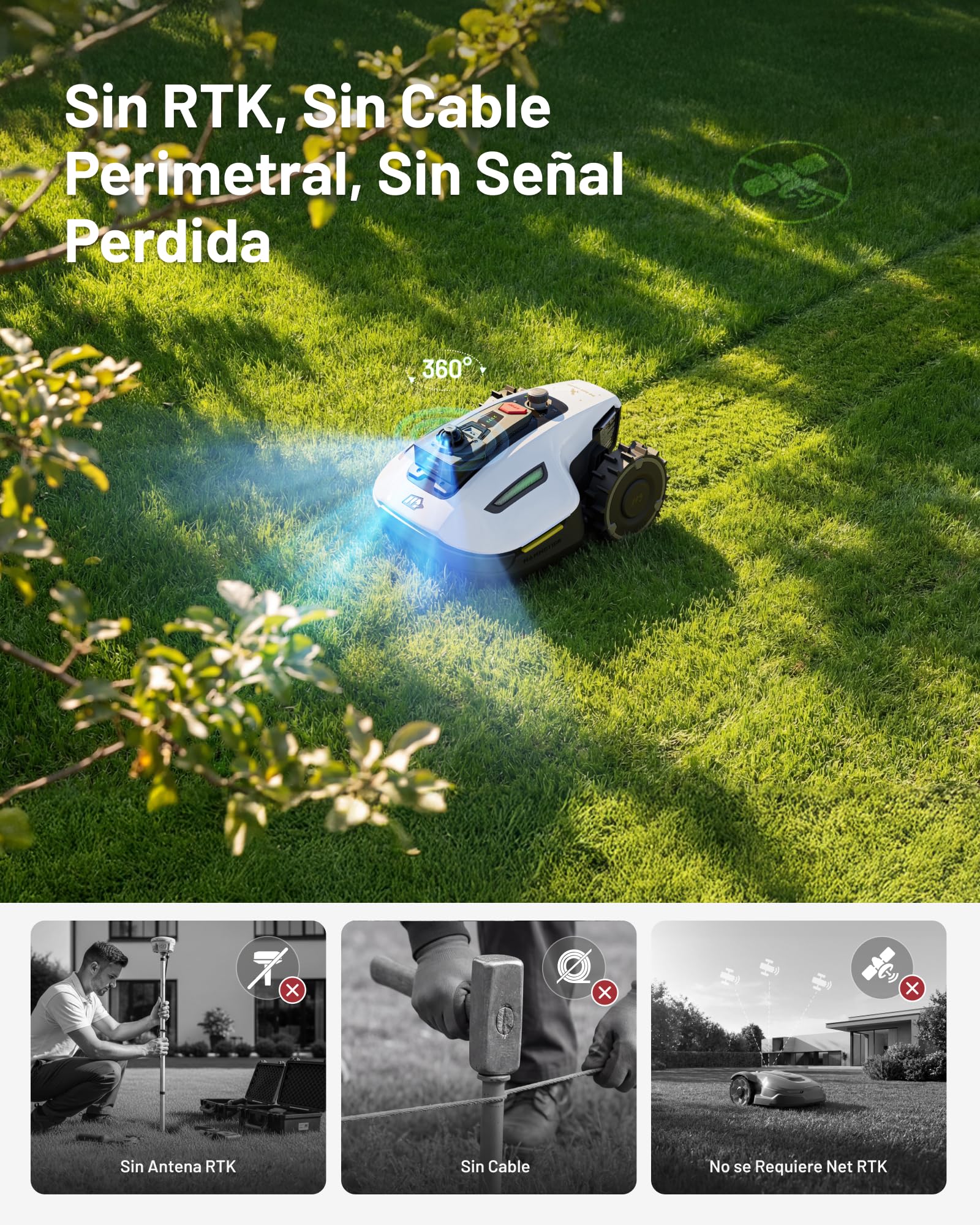 MAMMOTION YUKA Mini 2 800 LiDAR Robot Cortacésped sin Cable Perimetral, LiDAR de 360° con Visión por IA, hasta 800㎡, Sin Señal Perdida, Sin RTK