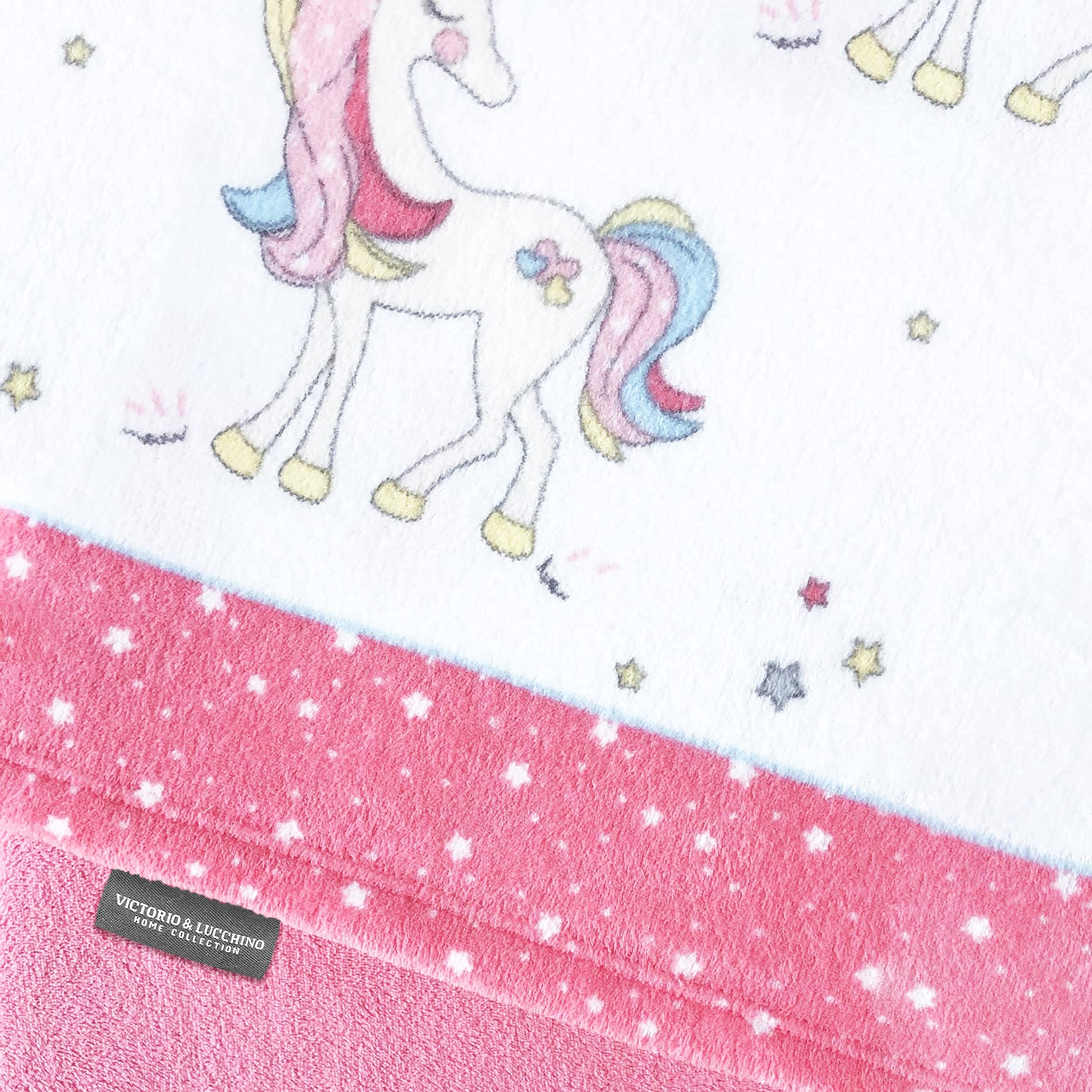 Victorio & Lucchino Juego de sábanas Infantiles Coralina, térmica para Invierno, Tacto Suave Modelo Unicornio (Rosa Coral, 105 cm)