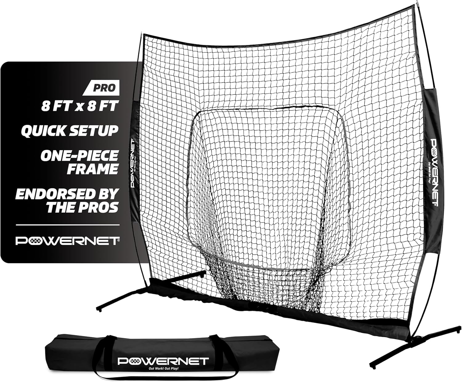 PowerNet Pro One Piece Softball Baseball Net, Portable Baseball Training Equipment, Hitting, Throwing & Pitching Net with Carrying Bag