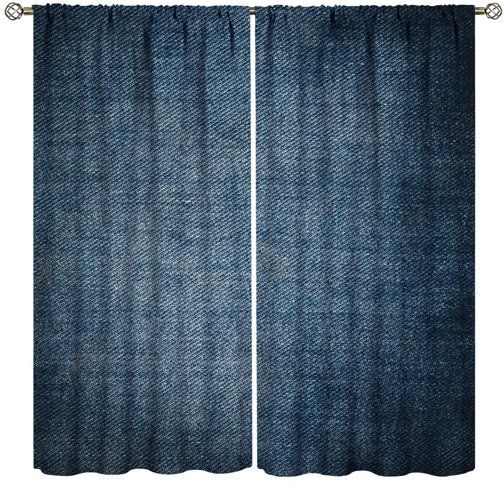 ZhiRain Jeans Texture Pattern Curtains Denim Blue Jeans Fashion Grunge Textured Curtain with Rod Pocket for Bedroom Living Room Home Decor Drapes
