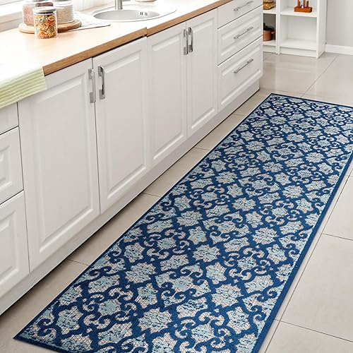JONATHAN Y AMC107B-28 Gallia Tile Trellis High-Low - Alfombra de pasillo para interiores y exteriores, estilo bohemio, floral, fácil limpieza, alto