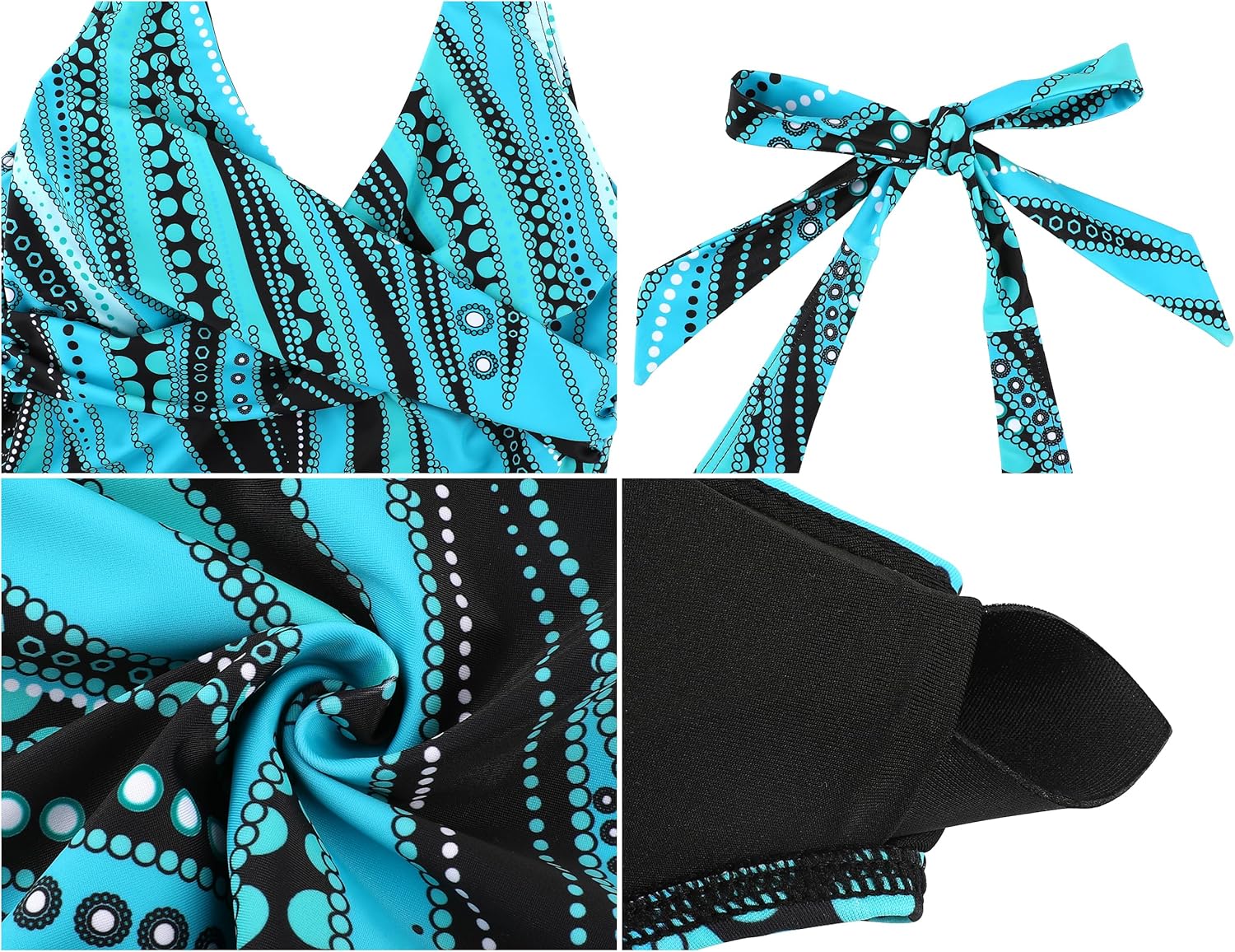 Hilor Women's Underwire Tankini Tops Ruched Tummy Control Bathing Suit Tops Plunge Halter V Neck Swimsuit Twist Swim Top Only - Image 6