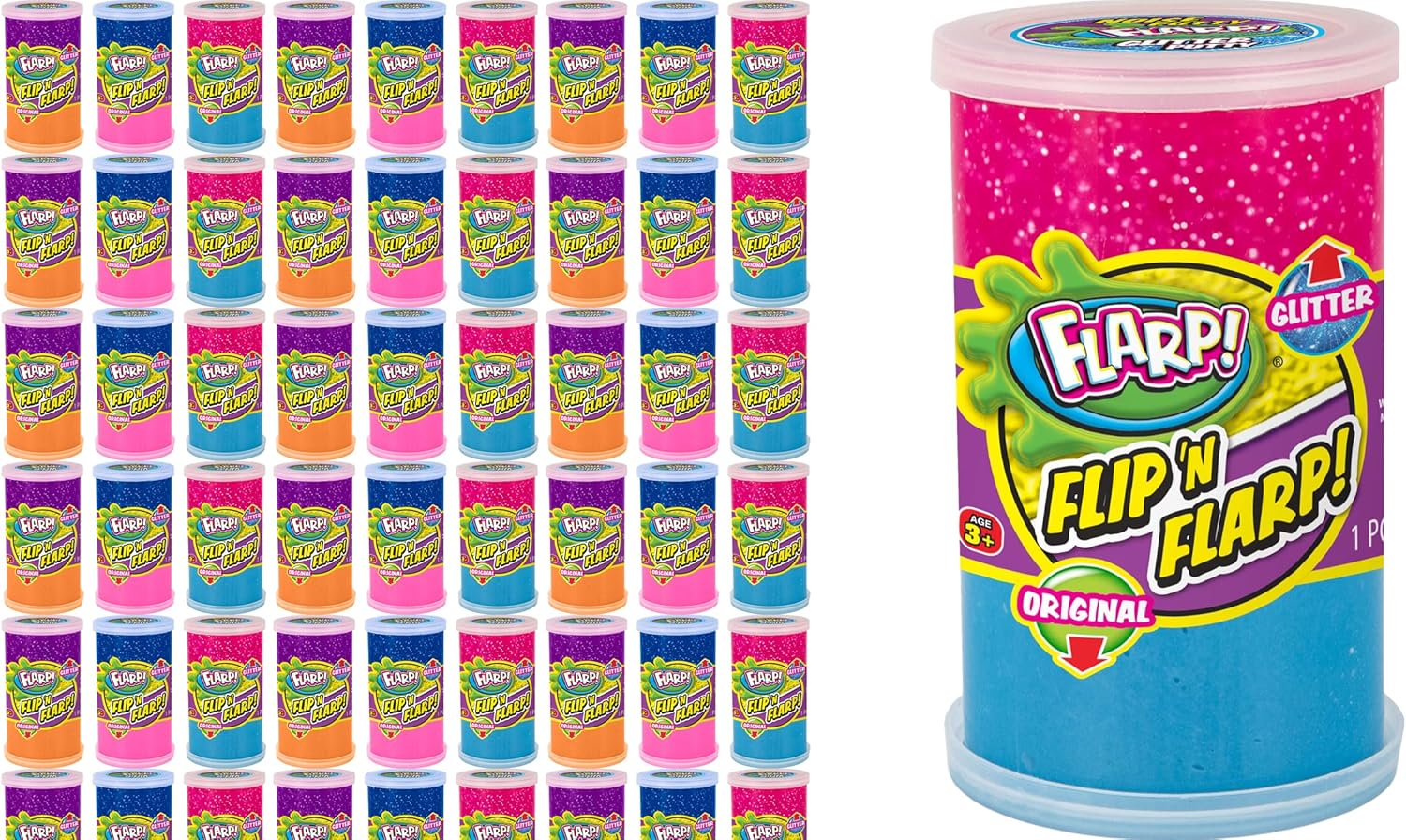 Flip & Flarp Noise Putty Double Pack Original & Glitter Fidget Toy (72 Packs Assorted) JA-RU Farrt Gas Noise Maker Slime Cloud & Scented Putty Stress Toy for Boys, Girls & Adults. Party Favor 047-72s