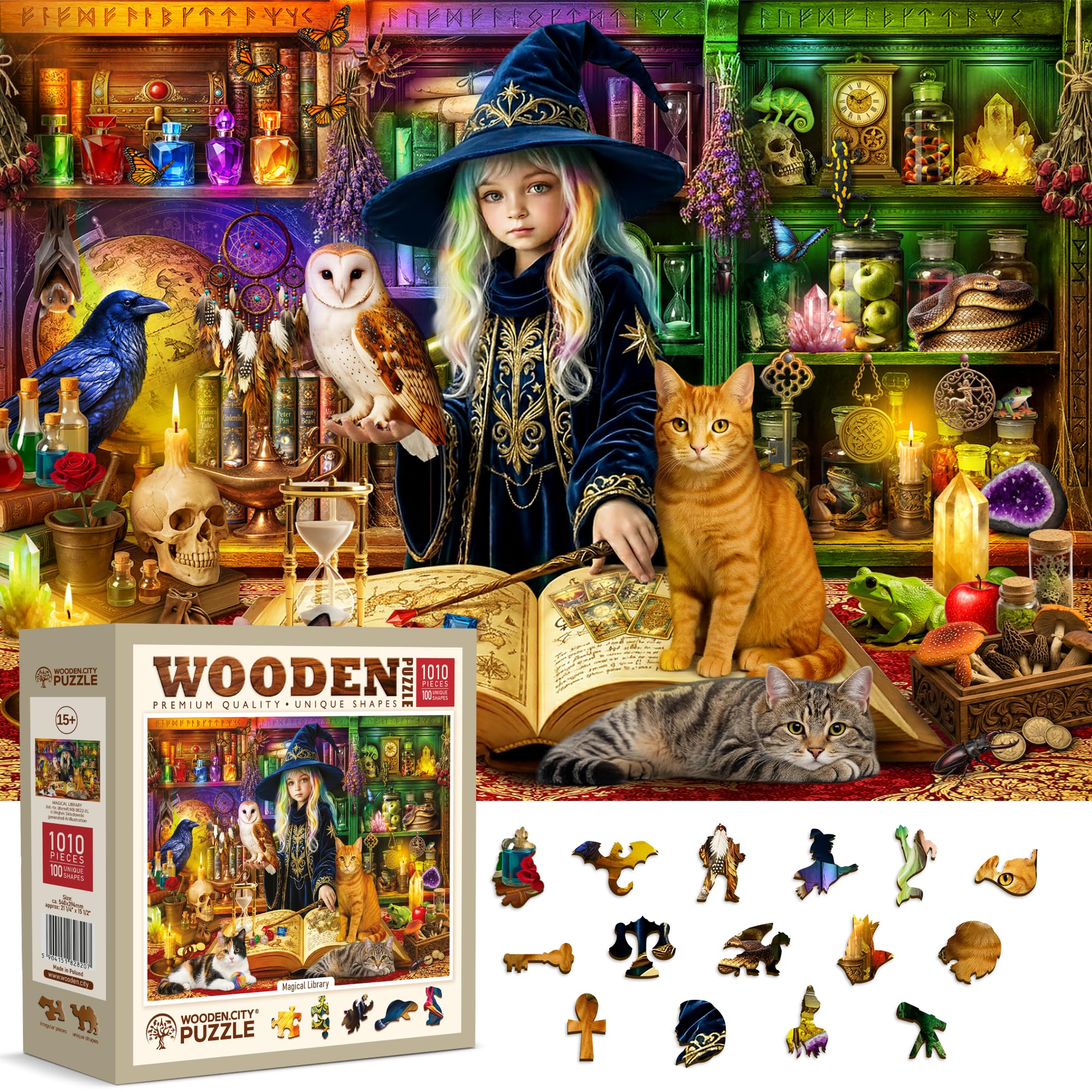 WOODEN.CITY Magical Library, rompecabezas de madera de 1000 piezas para adultos