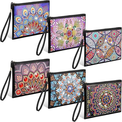 Miniatura 1 de Silkfly 6 piezas de bolsos de pintura de diamante, bolso de mano con diamantes para bricolaje, bolsas de pintura de piel sintética, cartera de
