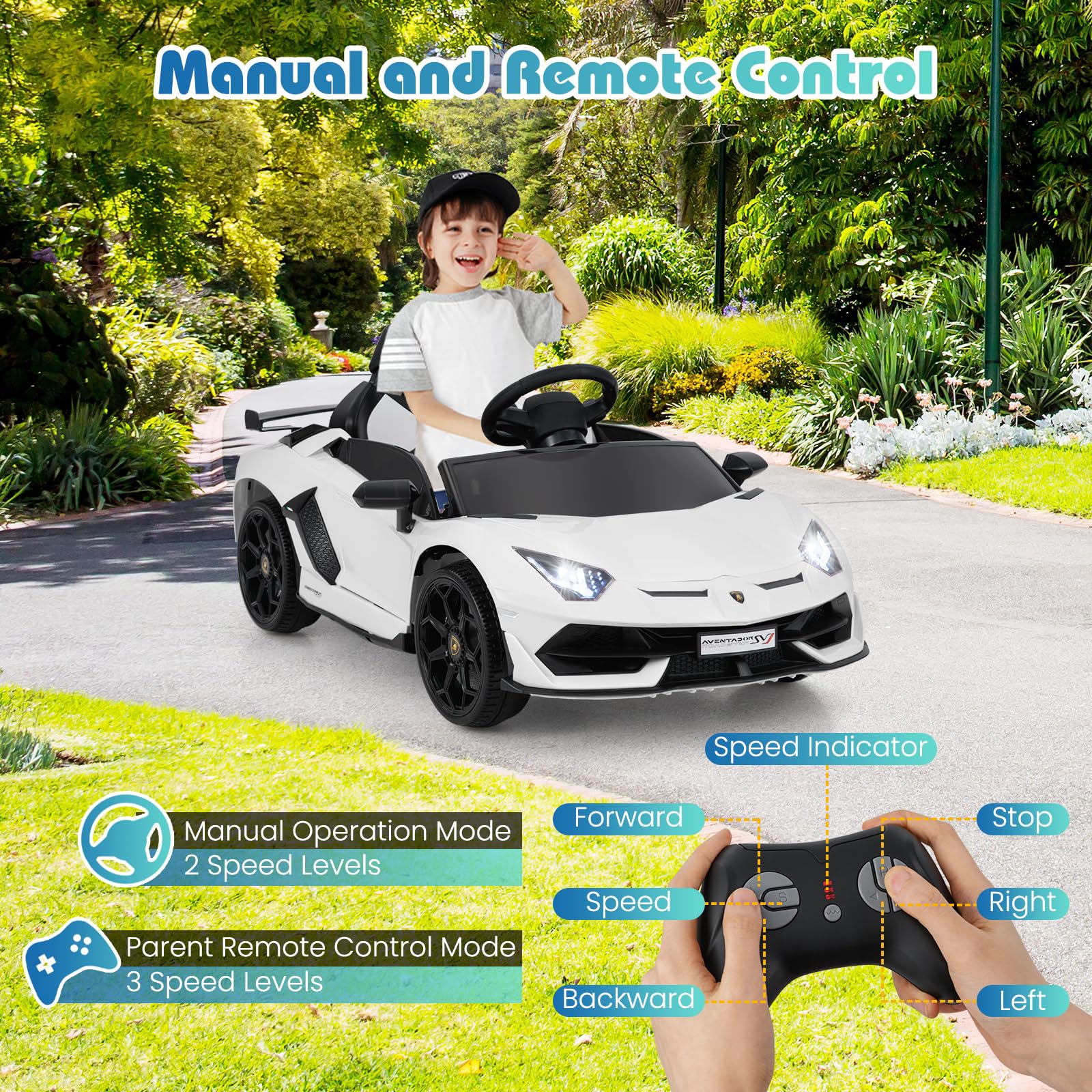 SOARS Macchina Elettrica per Bambini Lamborghini SVJ 12V (Bianco)
