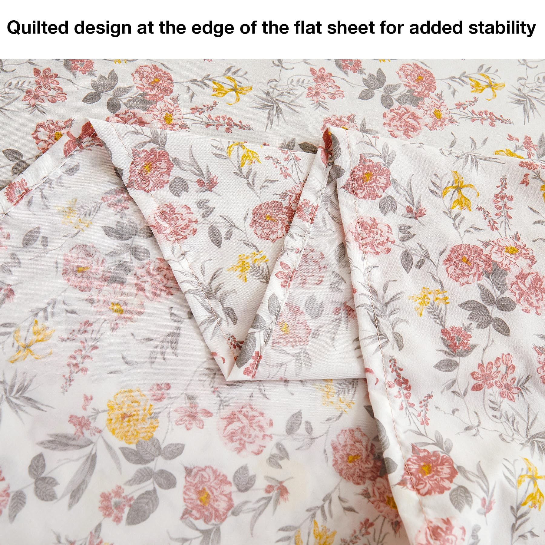 Juego de sábanas de 4 piezas con estampado de flores rosas y amarillas vintage, sábanas de microfibra suave y transpirable con bolsillo profundo, sábanas bajeras y fundas de almohada 7