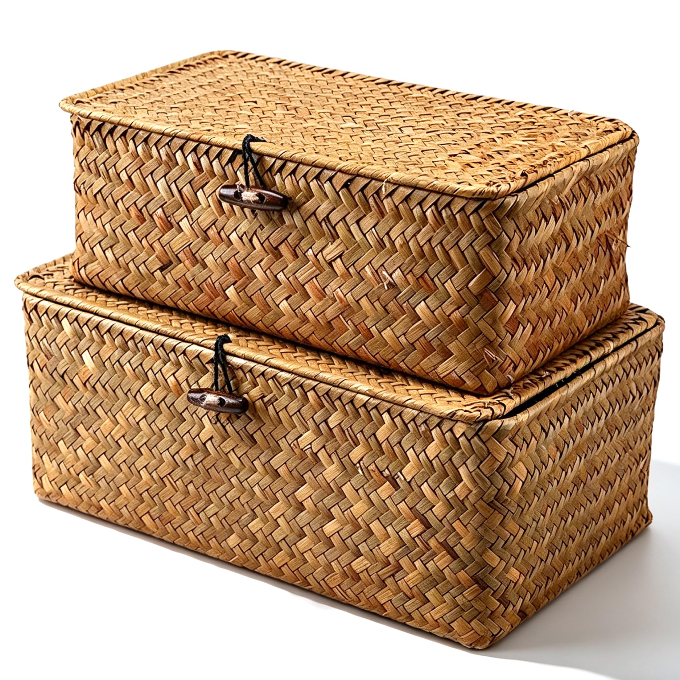 Cestas de mimbre antipolvo cajas tejidas de paja natural con tapa organizadoras