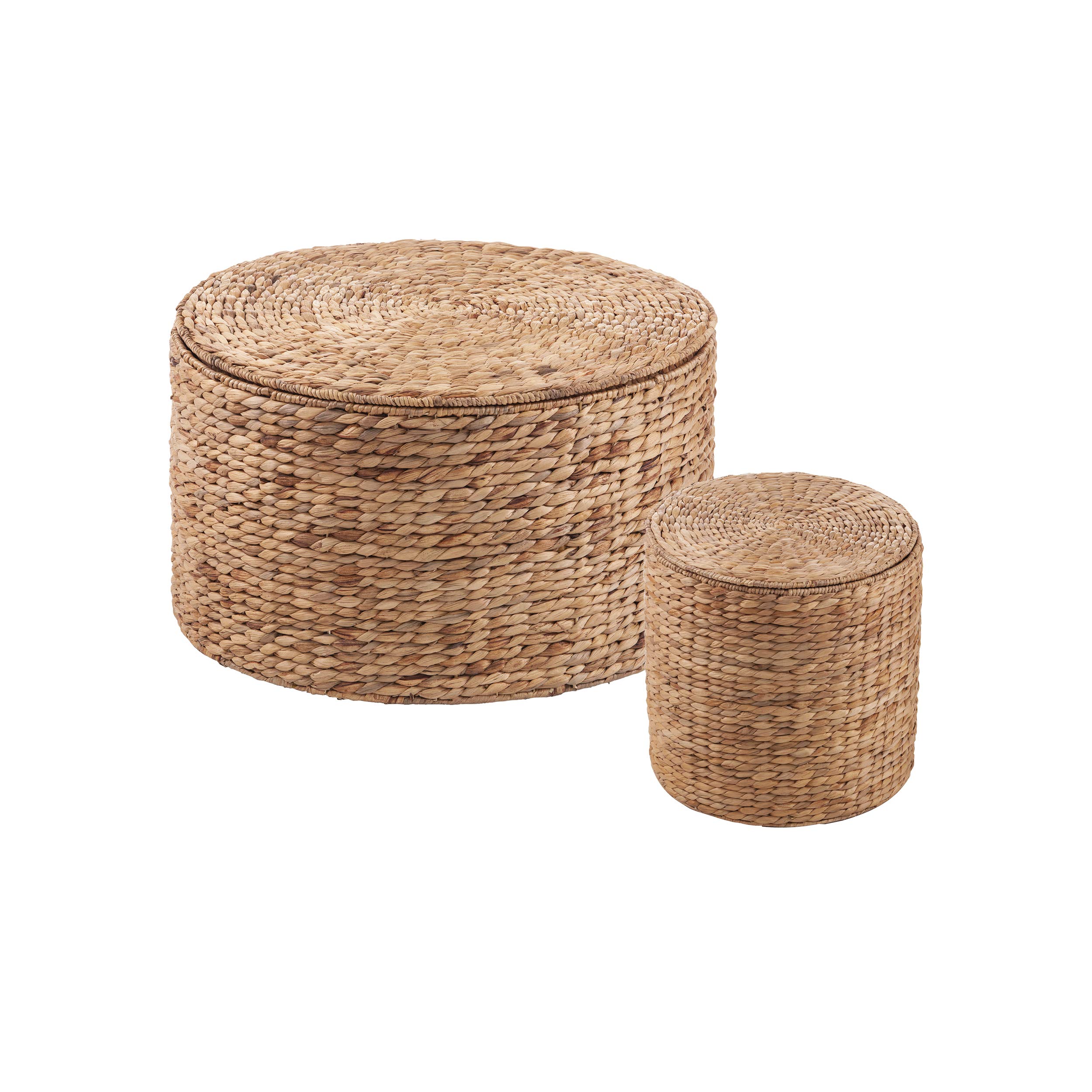 Satalia Round Water Hyacinth Storage Tables- 2pc Set, Natural