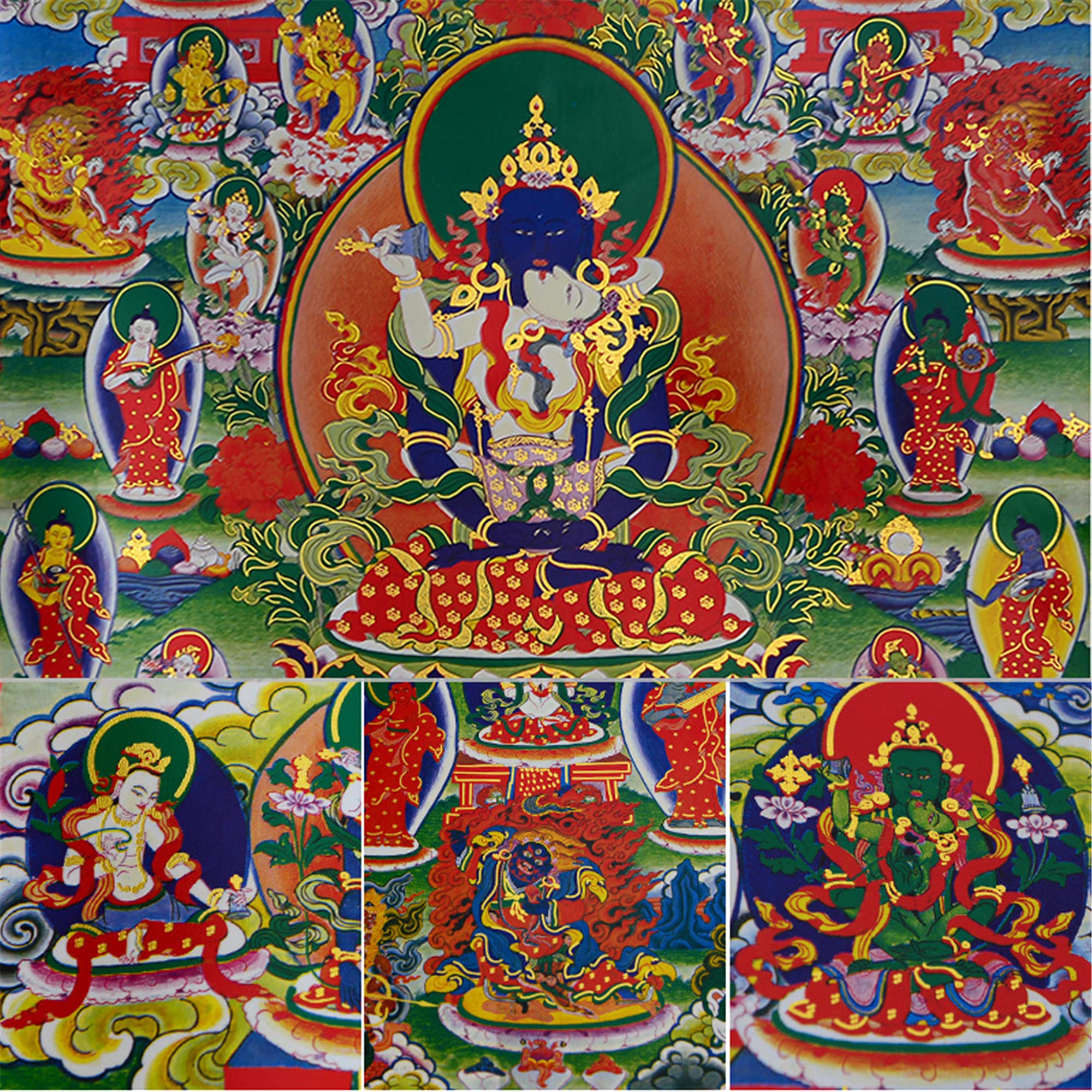 Tibetisches Thangka, Thangka-Malerei, buddhistischer Wandteppich, 42 stille Gottheiten des Bardo Thodol (Tibetisches Totenbuch), Malereikunst, buddhistischer Thangka-Brokat, Buddha-Wandteppich(Purple,