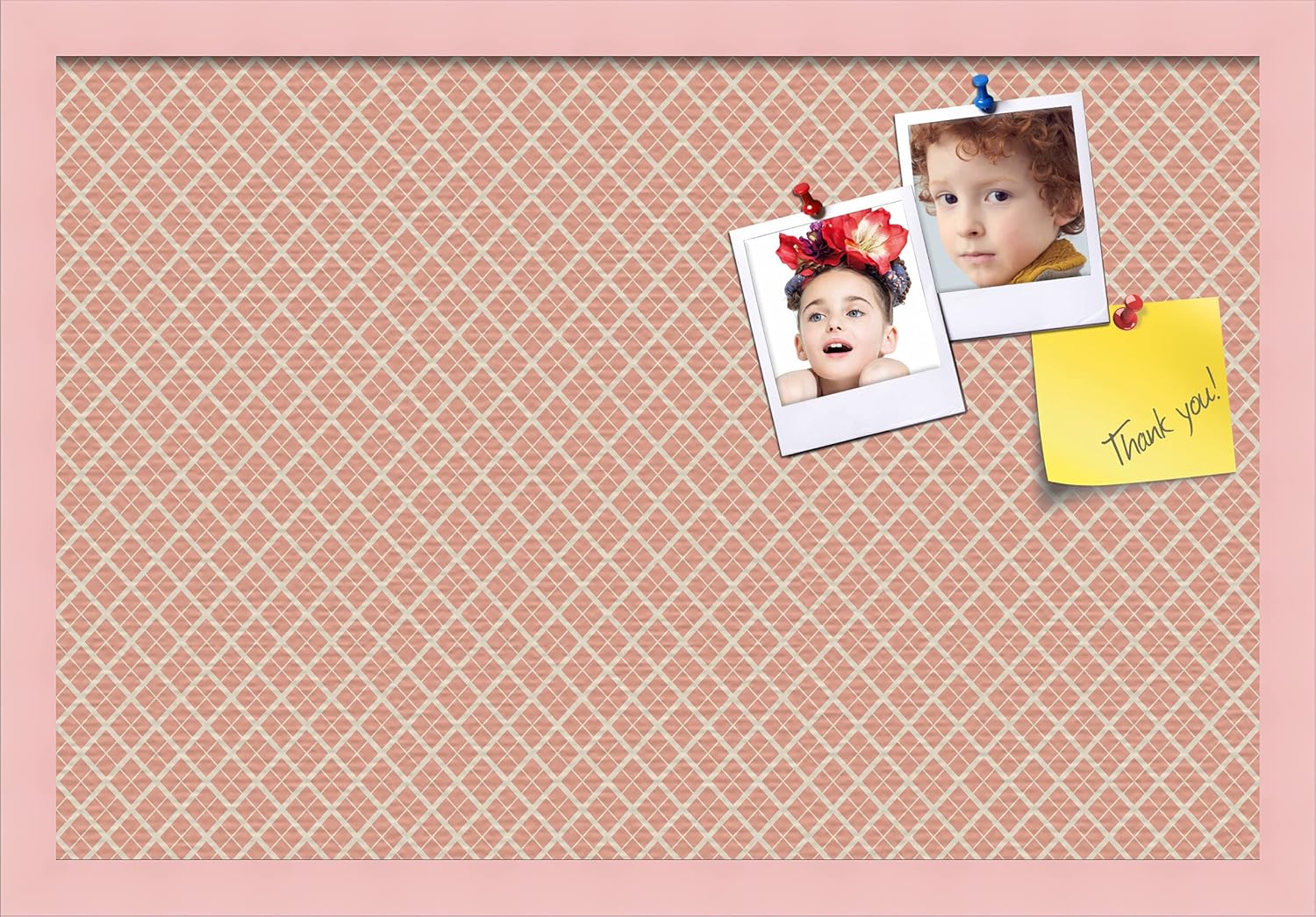PinPix Decorative pin Cork Bulletin Board Made from Canvas, Abstract Pattern Printed at 24x16 Inches and Framed in Baby Pink Stain on Beech (PinPix-306)