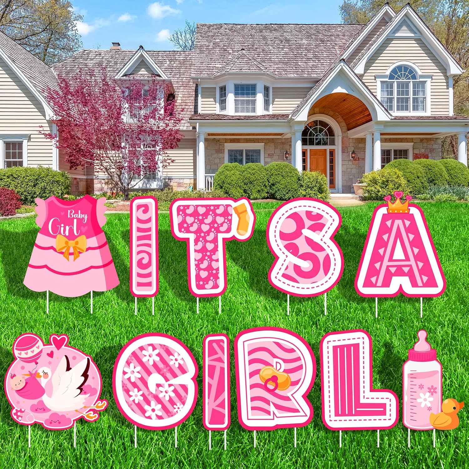 Pink Baby Shower Decorations for Girl, 11 Pcs It’s a Girl