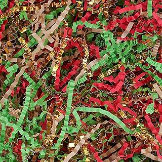 Crinkle Cut Paper Shred Filler 8 oz (1/2 lb) Gift Wrapping & Gift Basket Filler for Christmas, Halloween & Wedding Decorations,Easter Basket Grass Filler ,Crafting Activities,Many Color Options (Red, Kraft,Green & Gold Christmas Mix)