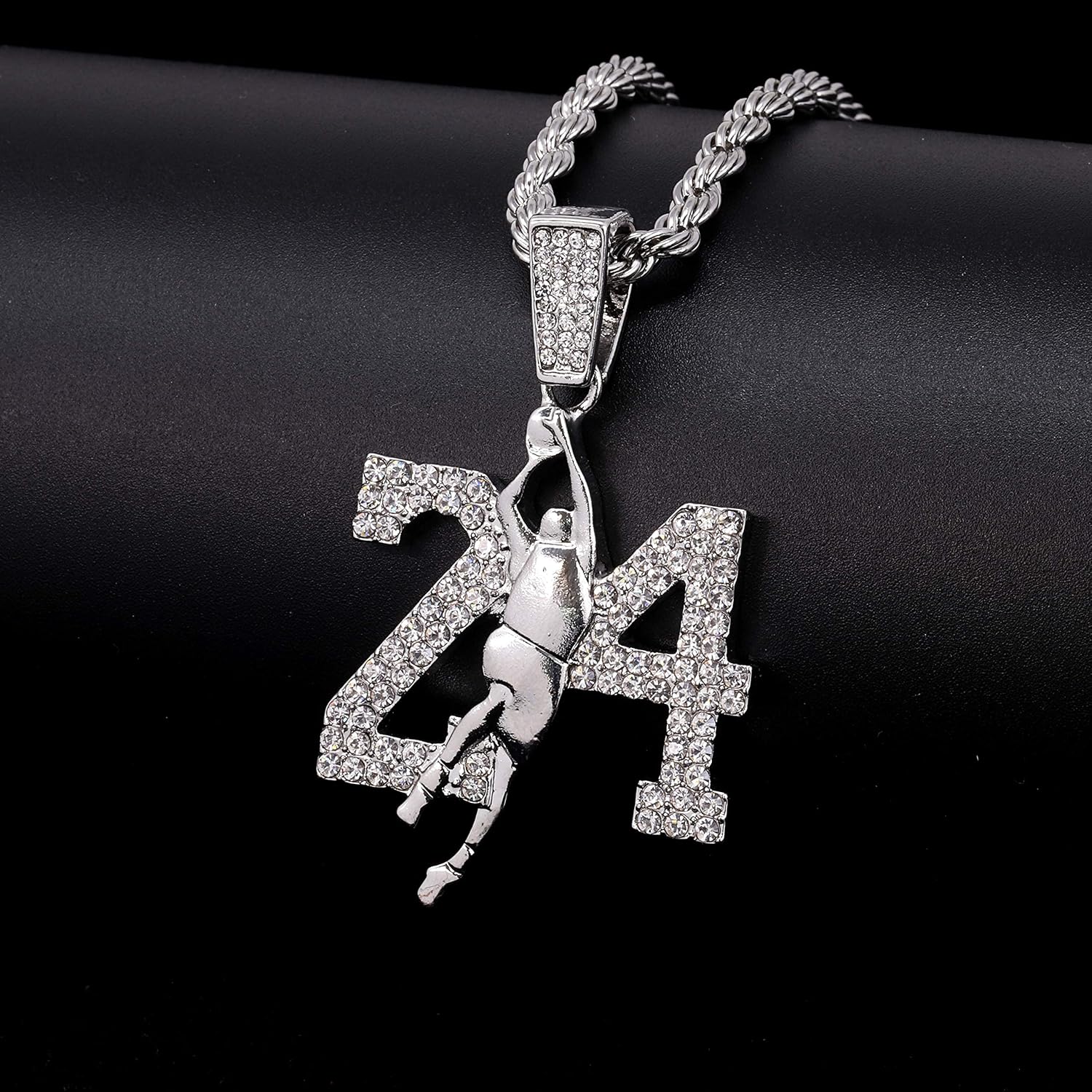 Techno Pave Men's Iced-Out Basketball Pendant & 4mm CZ Tennis Chain - Silver Finish - 24 Necklace