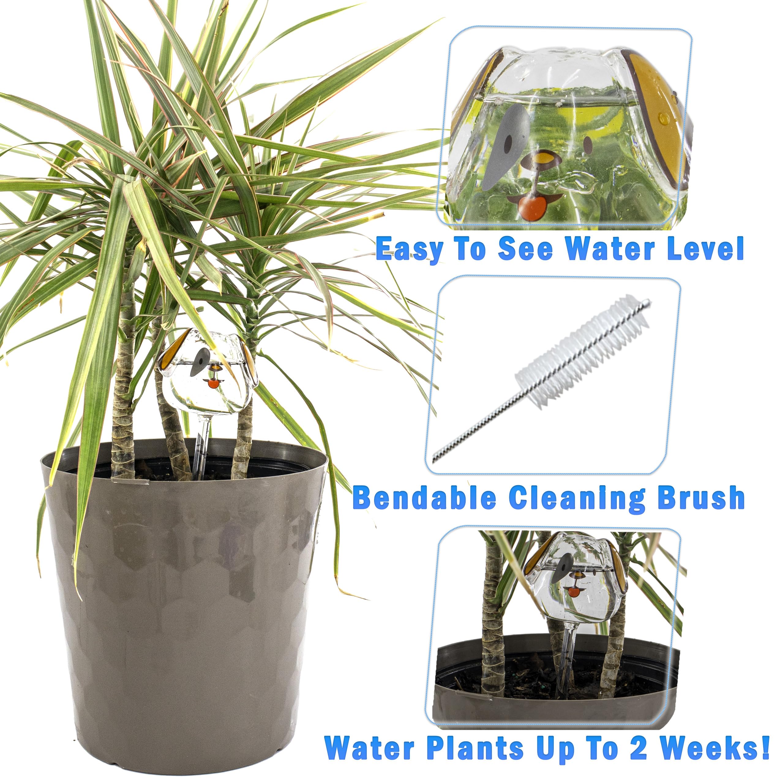 Aqua Glass Plant Watering Globes Automatic Self Watering Plant Insert Spike Orbs - Indoor Outdoor Plant Drip Irrigation - For Flowers, Herbs, Houseplants (Puppy Dog Globes, 4, Units)