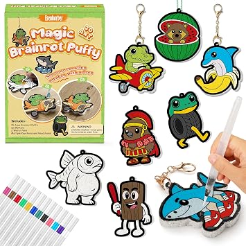 ESENHARBER Magic Puffy Paint Kit, Aqua Brainrot Puffs for Kids, Brain Rot Toys, Mess-Free 3D Art Kit Paint Magic Puff, Aquapuffs for Kids, Brainrot Toys, Create Keychain Brainrot Craft Set