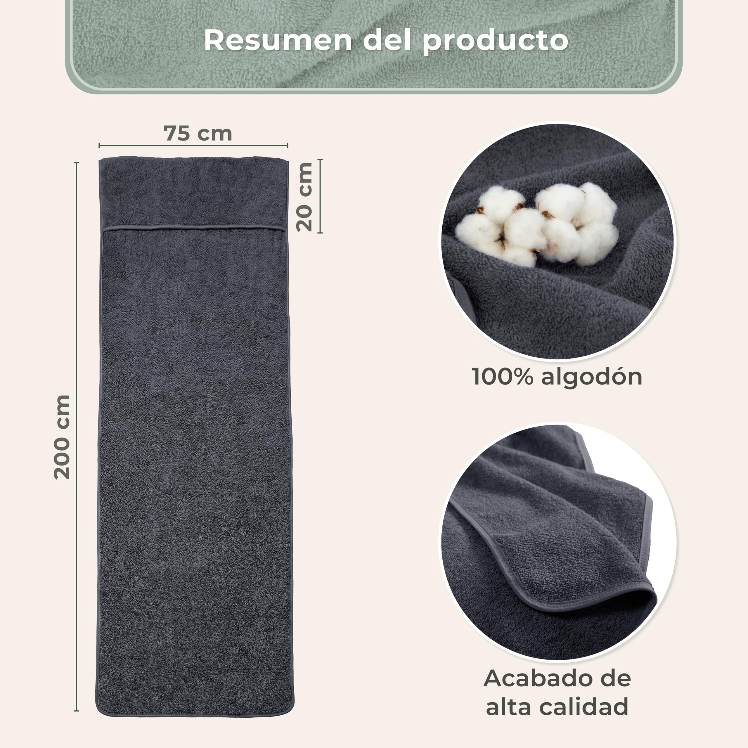 LAYNENBURG Toalla para Tumbona de jardín - 100% algodón - Oeko-Tex 100 - Funda de Toalla de Rizo para Tumbona - Funda de Hamaca para Playa, Piscina (75x200 cm Antracita)