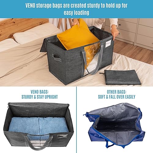 Miniatura 3 de VENO Paquete de 2 bolsas de mudanza y contenedores grandes de almacenamiento de Navidad con tapas. Suministros de embalaje para dormitorio