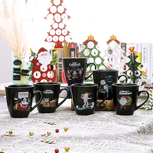 Miniatura 9 de Bruntmor Juego de 6 tazas de café de cerámica con temática navideña de 16 onzas, el mejor juego de tazas de café para tu regalo de Navidad, material