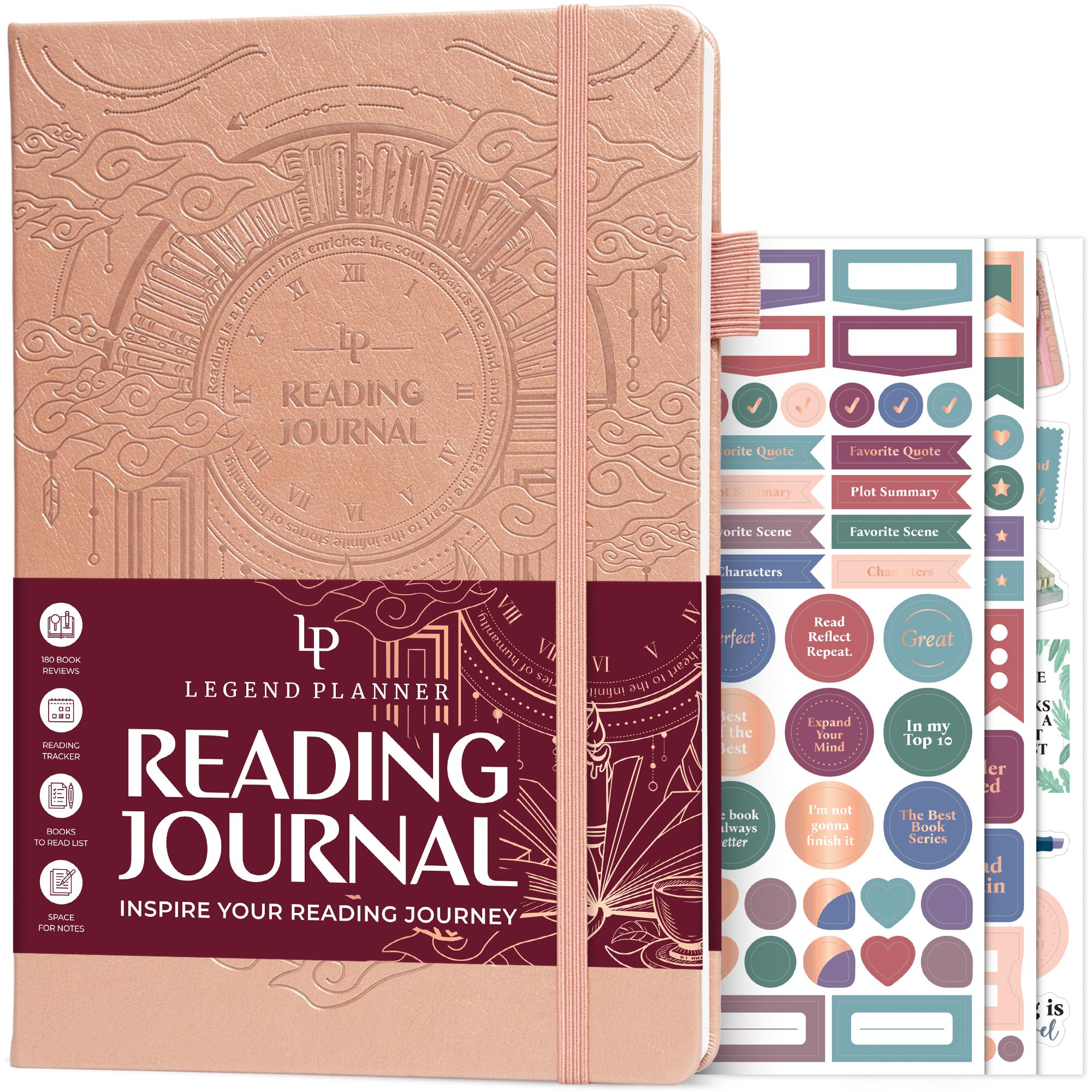 Legend Reading Journal, Tracker Log for Book Lovers, 180 Reviews Rose Gold