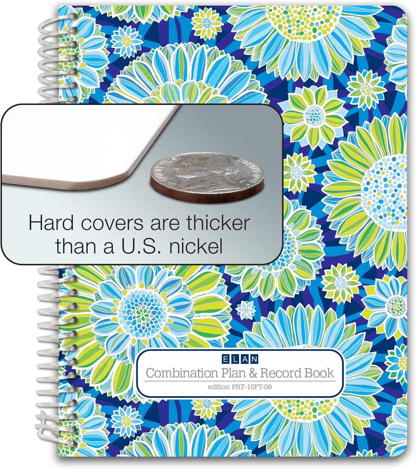 Elan Publishing Company HARDCOVER Combination Plan and Record Book: One efficient 8.5" x 11" Book for Lesson Plans and Grades Combines W101 and R1010 with Bonus Clip-in Bookmark (Blue Green Flowers)