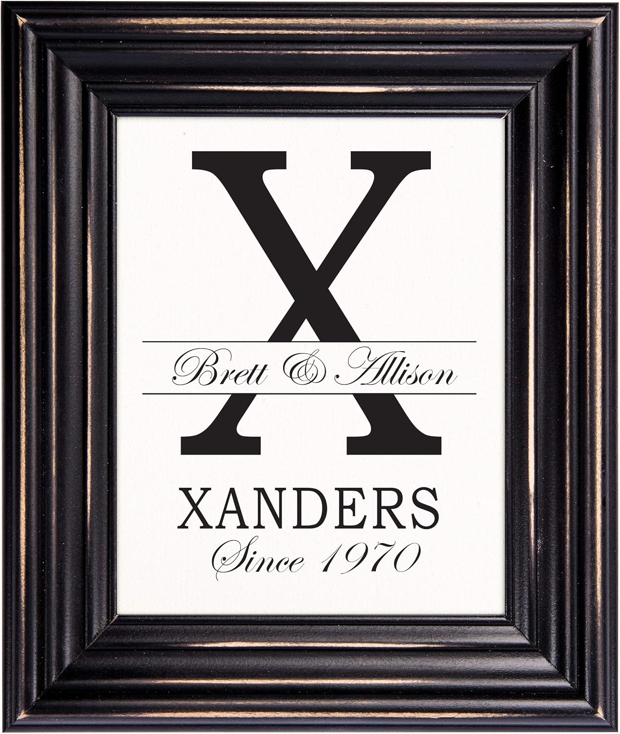 Lifesong Milestones Personalized Wall Hanging Family Monogram Photo Frame “X” - Established Date Family Name Signs for Home Decor-Family Initial Wall Decoration for living room kitchen 15”x18” (Black)