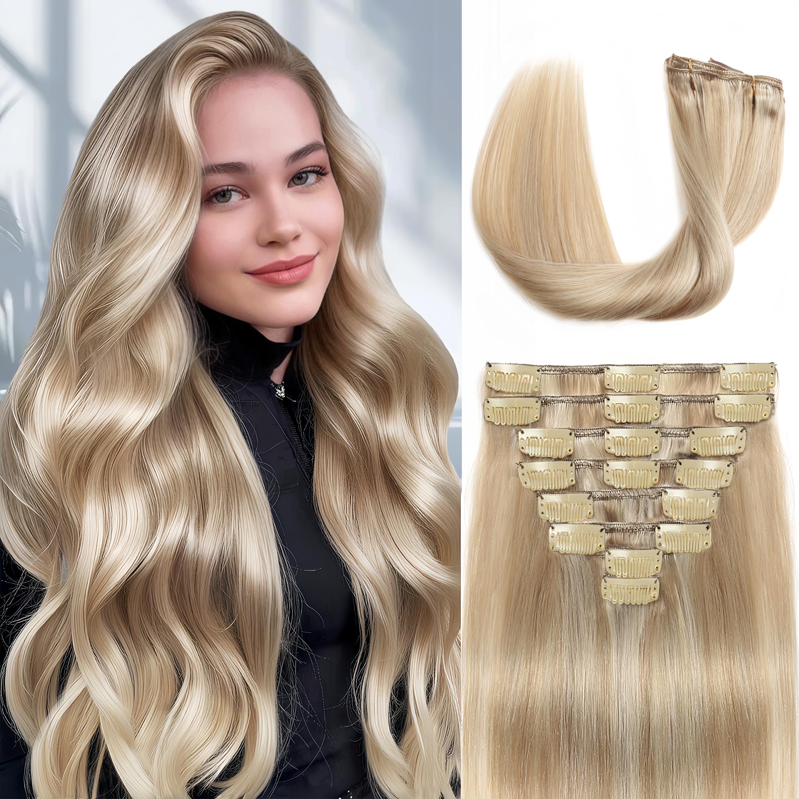 Clip-in Hair Extensions Real Human Hair Balayage Blonde