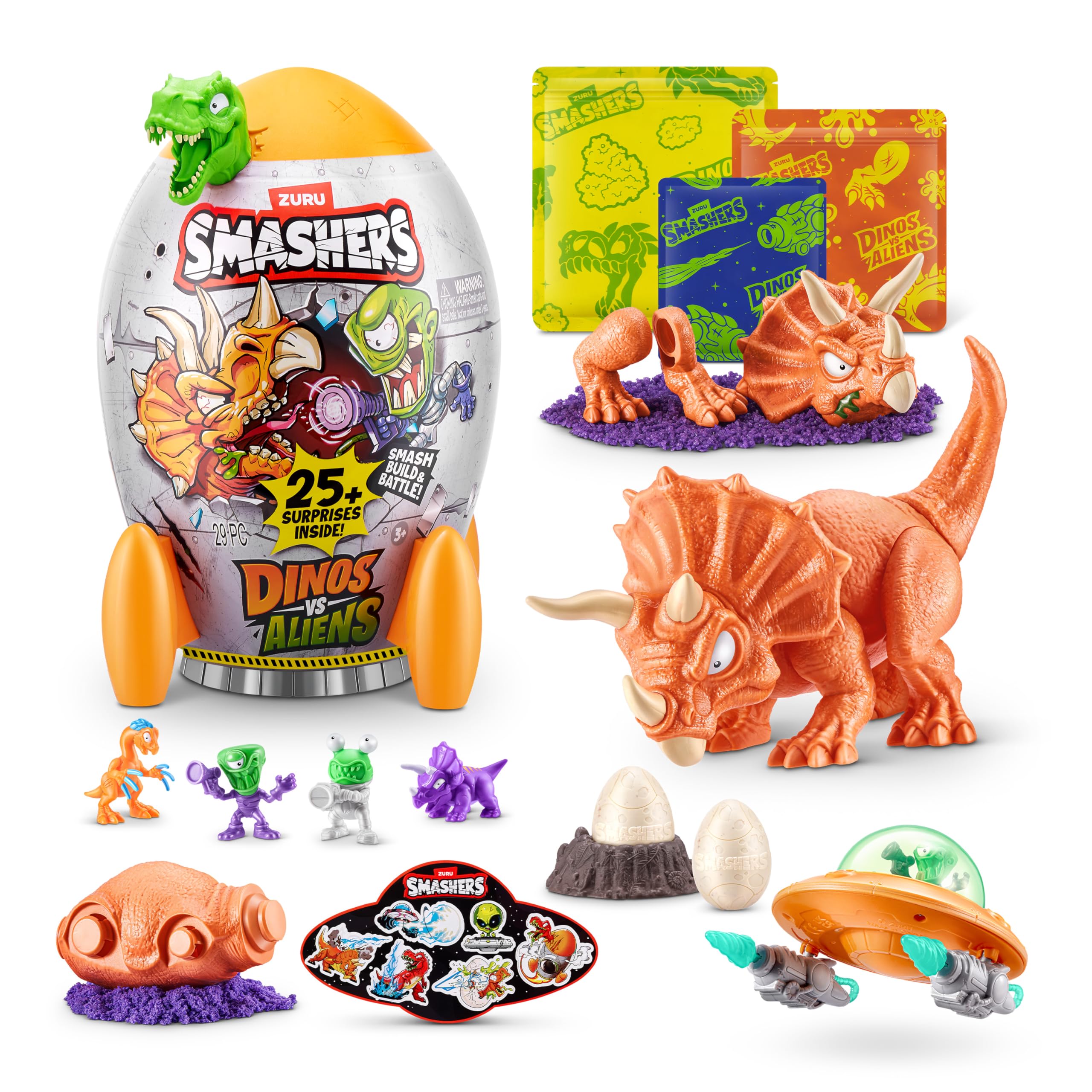 Smashers Dino vs Aliens Medium (Triceratops) by ZURU, Smashable Egg Toy for Boys