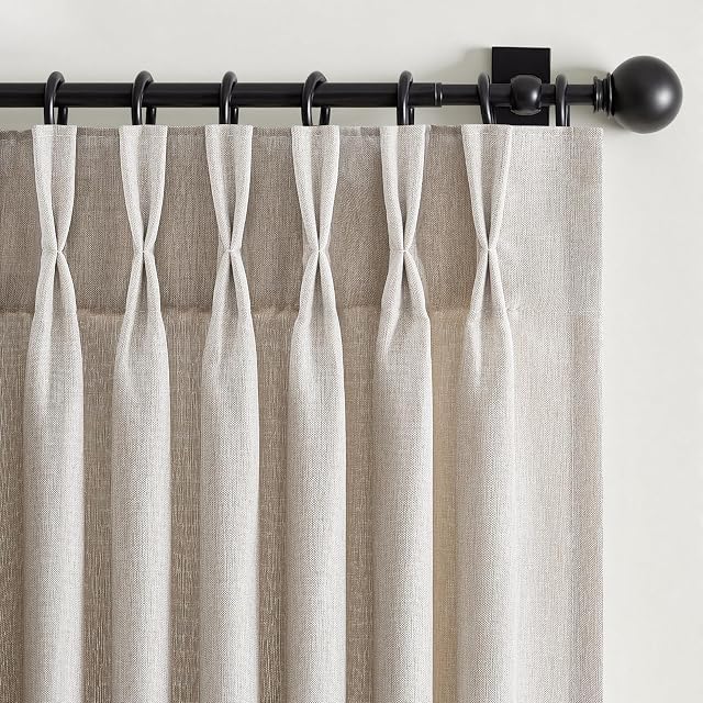 Oatmeal Rideaux plissés Beige Pinch 84 Inches Long pour le salon 2 Panneaux Sets,Lin lavé ton de terre ton arrière Table neutre de Boho Greige Terre pur rideau pour chambre à coucher