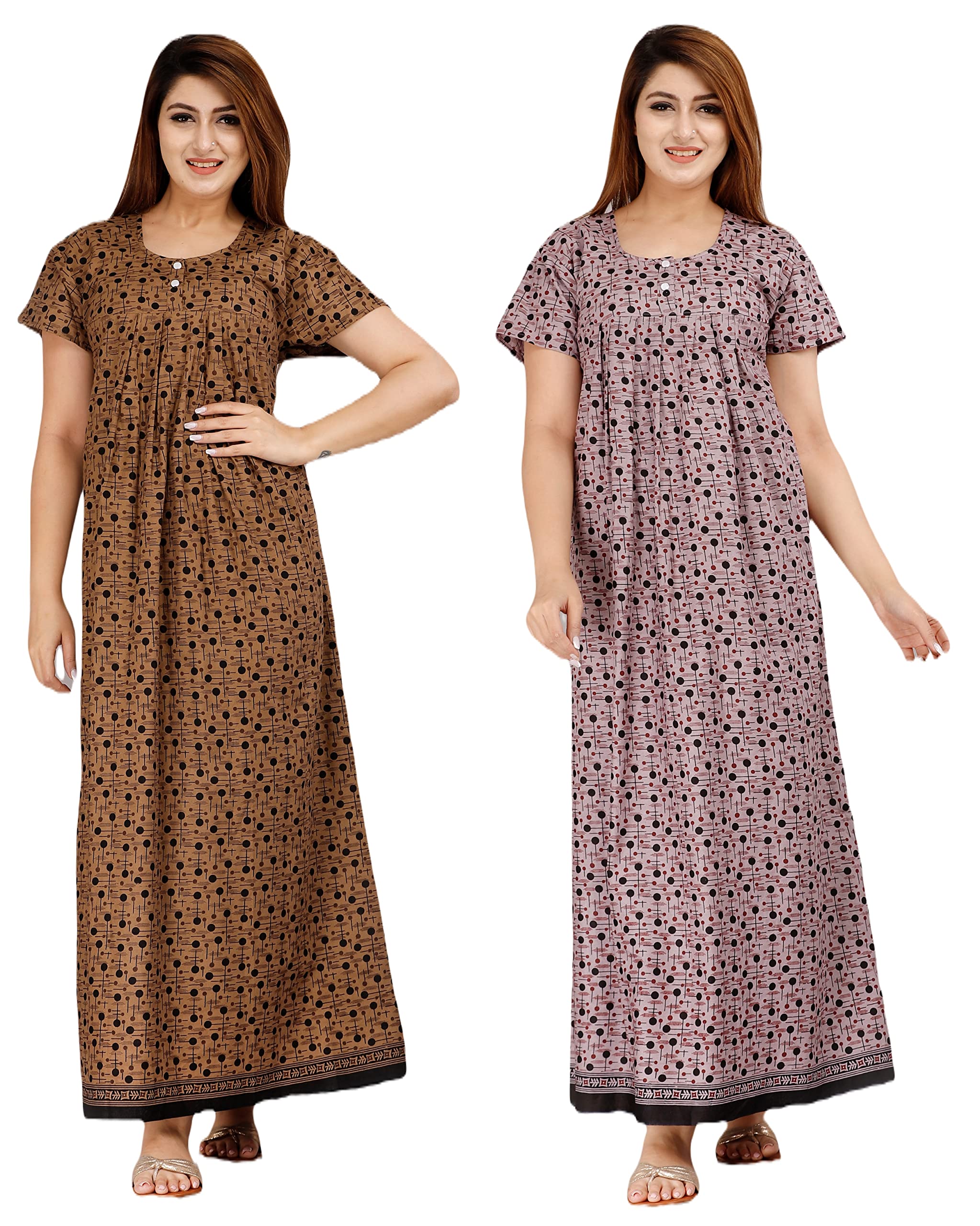 6TH AVENUE STREETWEARWomen's Cotton Printed Maxi Nighty Brown, Purple, Brown, Purple, Brown, Purple