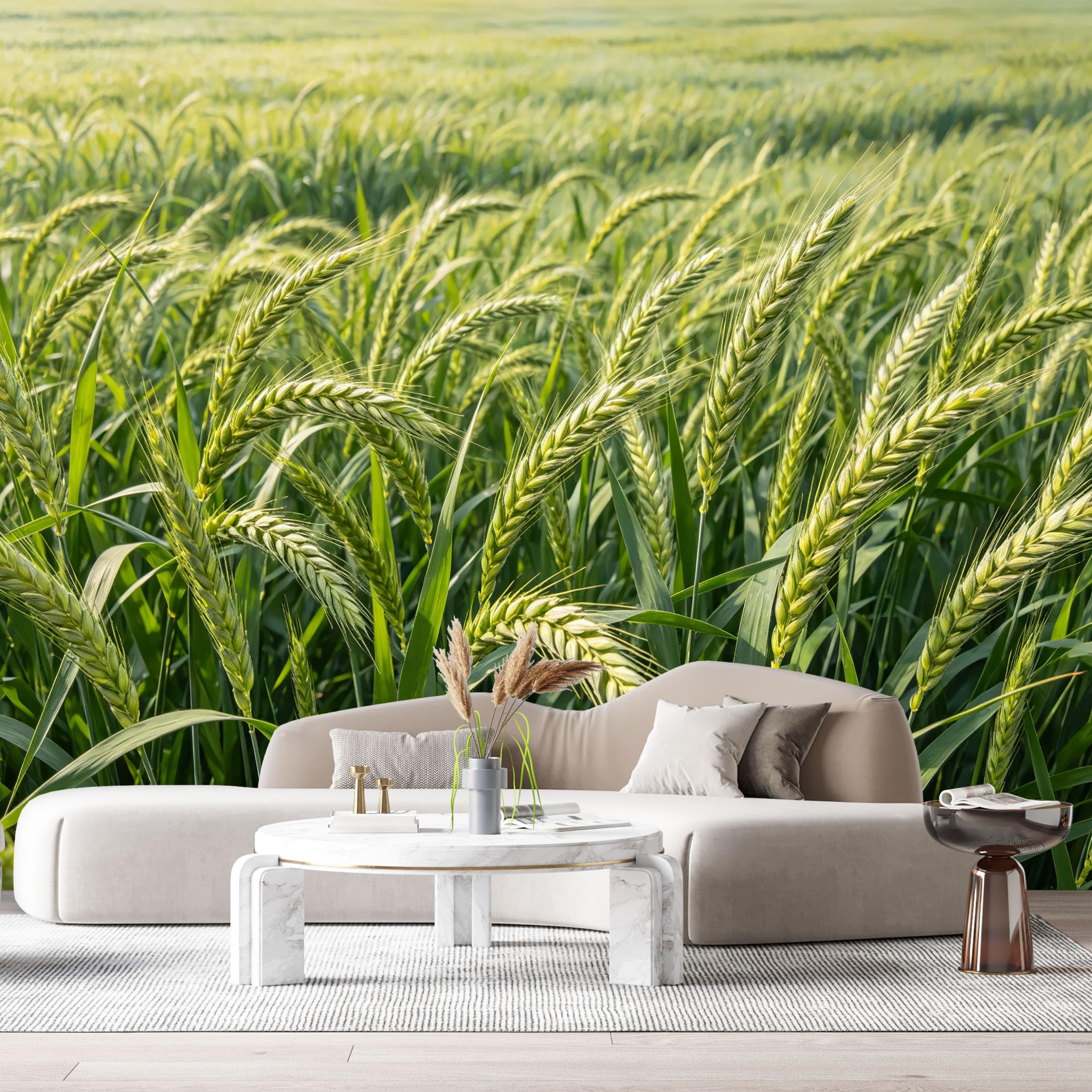Custom Size Wall Murals Wheat Field Landscape Botanical Green Ears Nature Farming Scene SelfAdhesive Wall Fabric Removable Large Wallpaper for Photo Living Room
