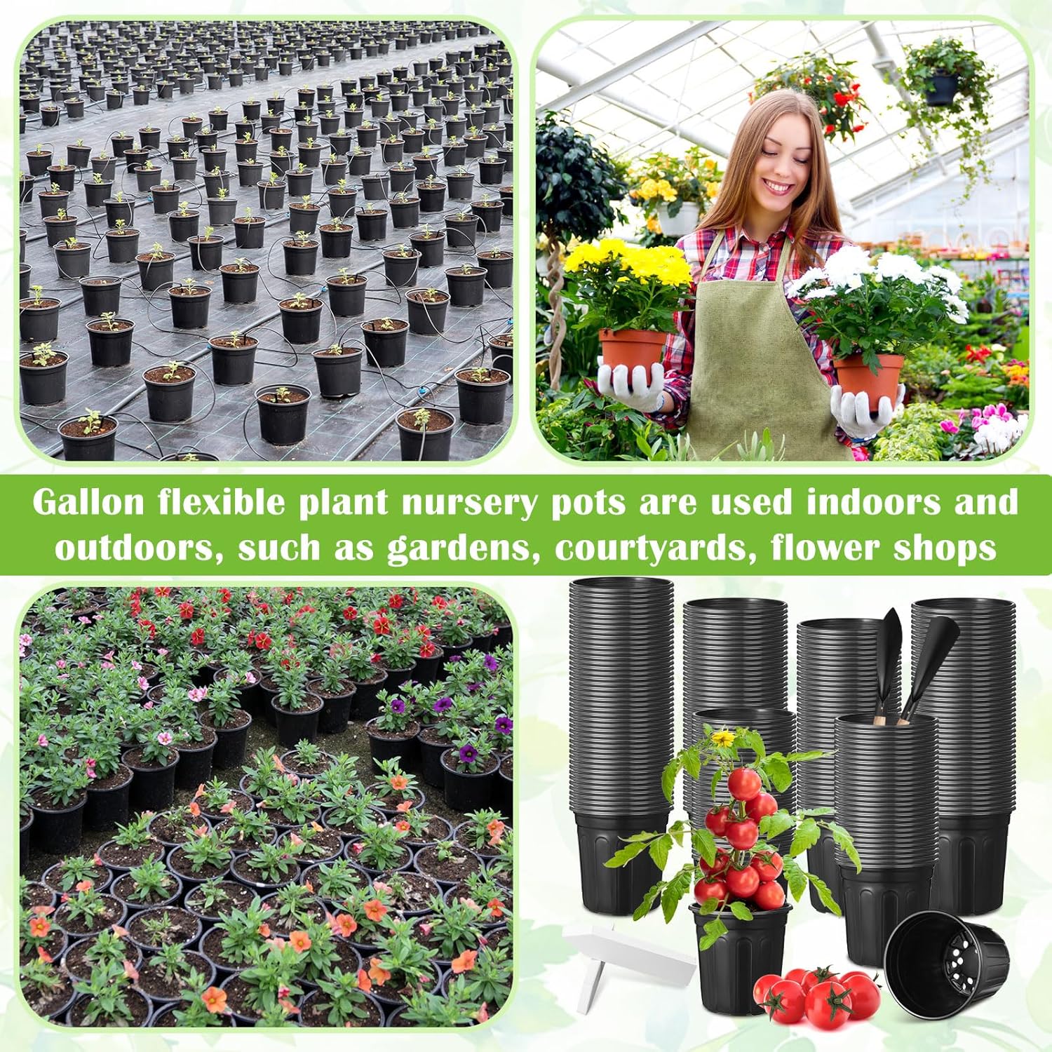 600 Pcs 1 Gallon Plastic Plants Nursery Pots Bulk with 600 Plant Labels, Thickened Soft Black Seedling Pots with Drainage Holes, Flower Plant Containers for Succulents Supply